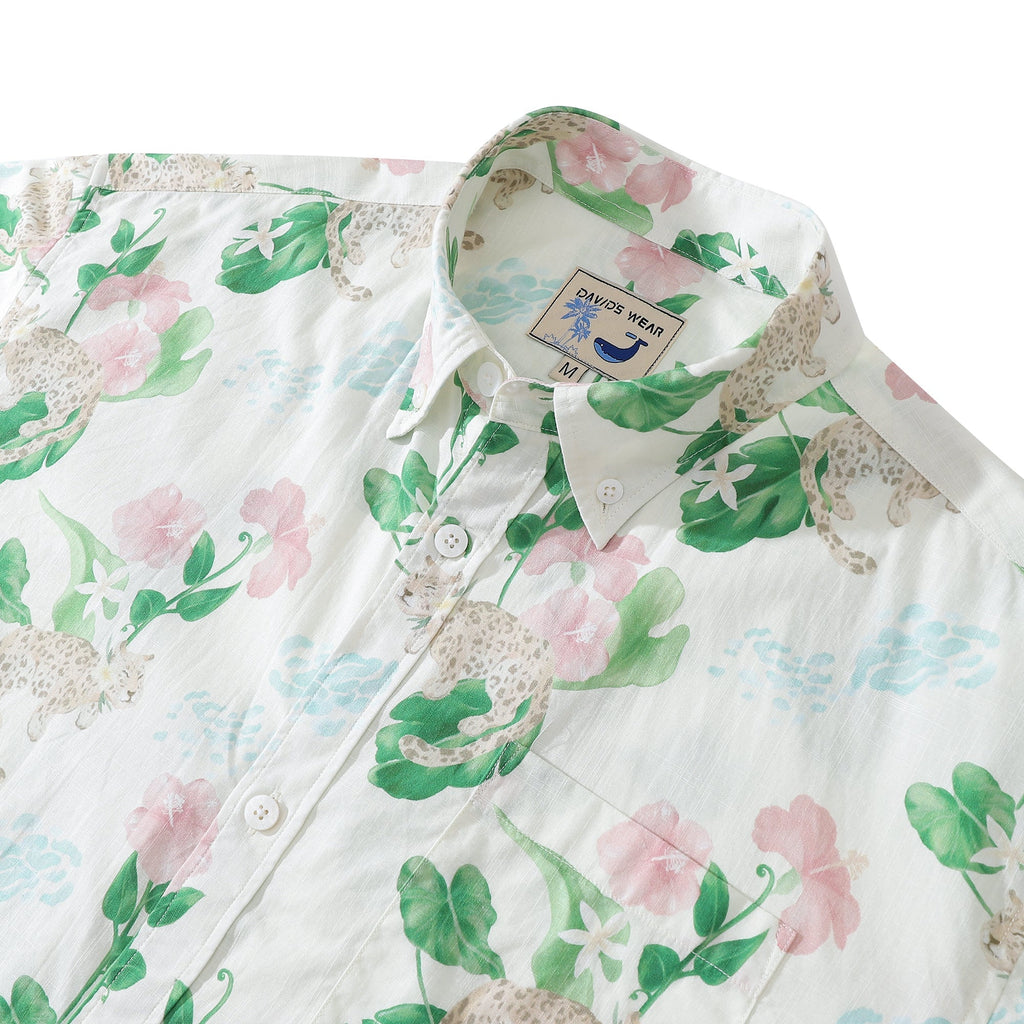 Tropical Leopard and Hibiscus Short Sleeve Resort Shirt