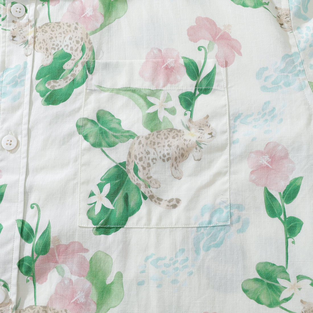 Tropical Leopard and Hibiscus Short Sleeve Resort Shirt
