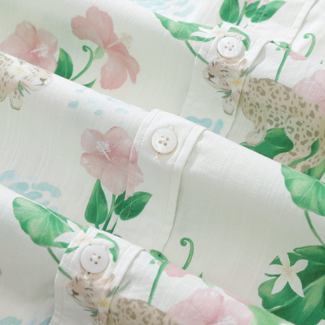 Tropical Leopard and Hibiscus Short Sleeve Resort Shirt