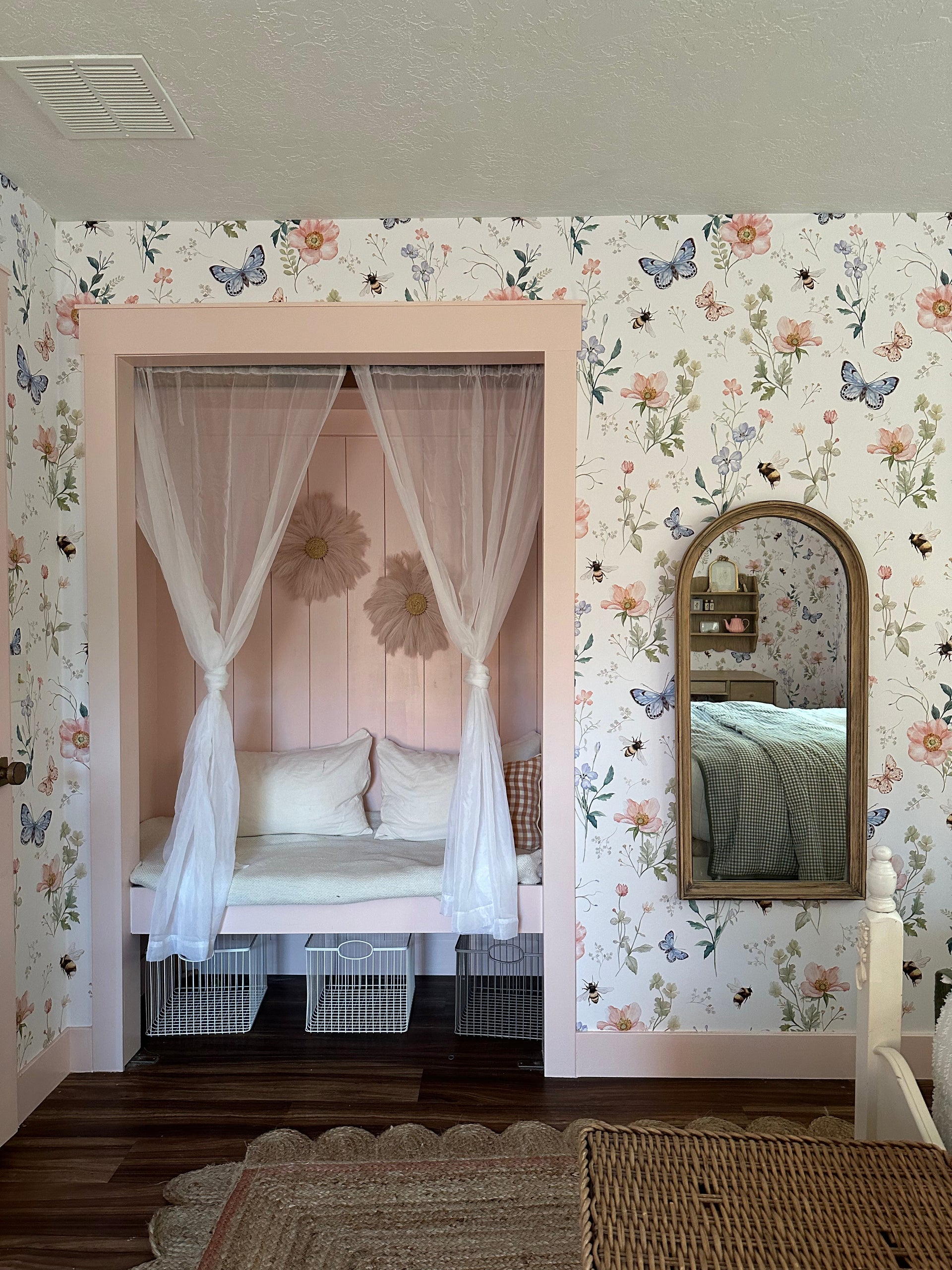 Cosette Floral Removable Wallpaper in Pink, Green, and Blue