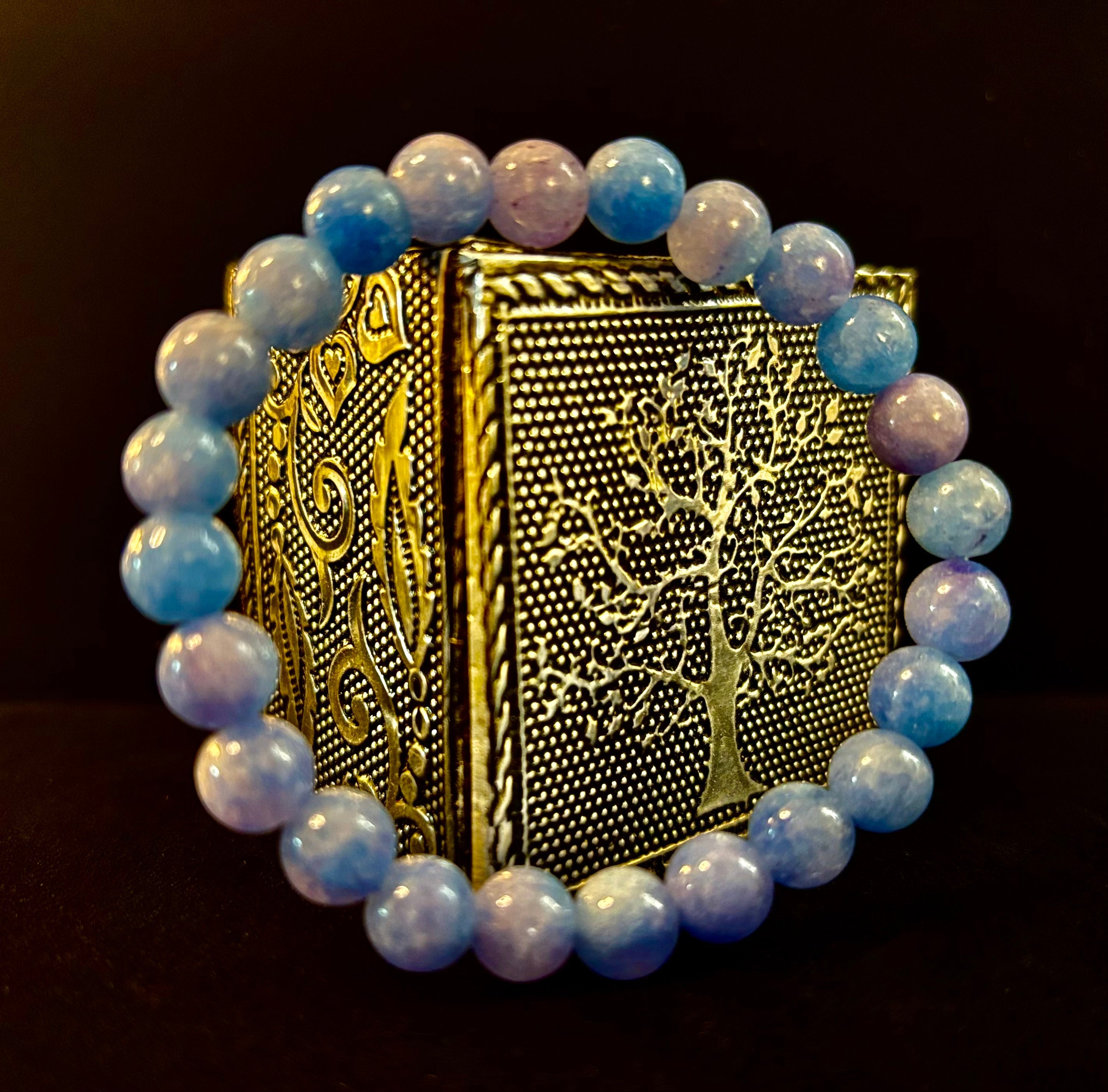 Aquamarine Beaded Bracelet 8mm & 10mm – Reiki-Infused Calm, Clarity & Communication Jewelry (Medium Wrist)