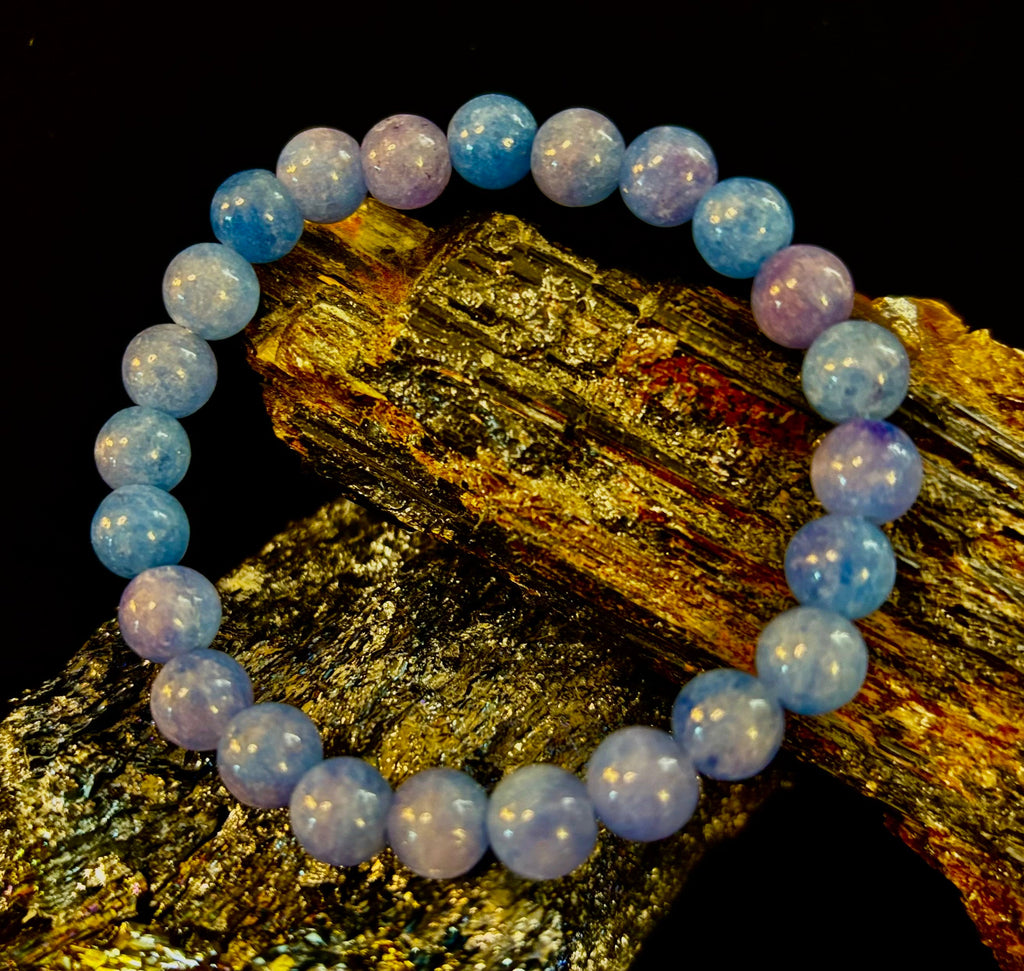 Aquamarine Beaded Bracelet 8mm & 10mm – Reiki-Infused Calm, Clarity & Communication Jewelry (Medium Wrist)