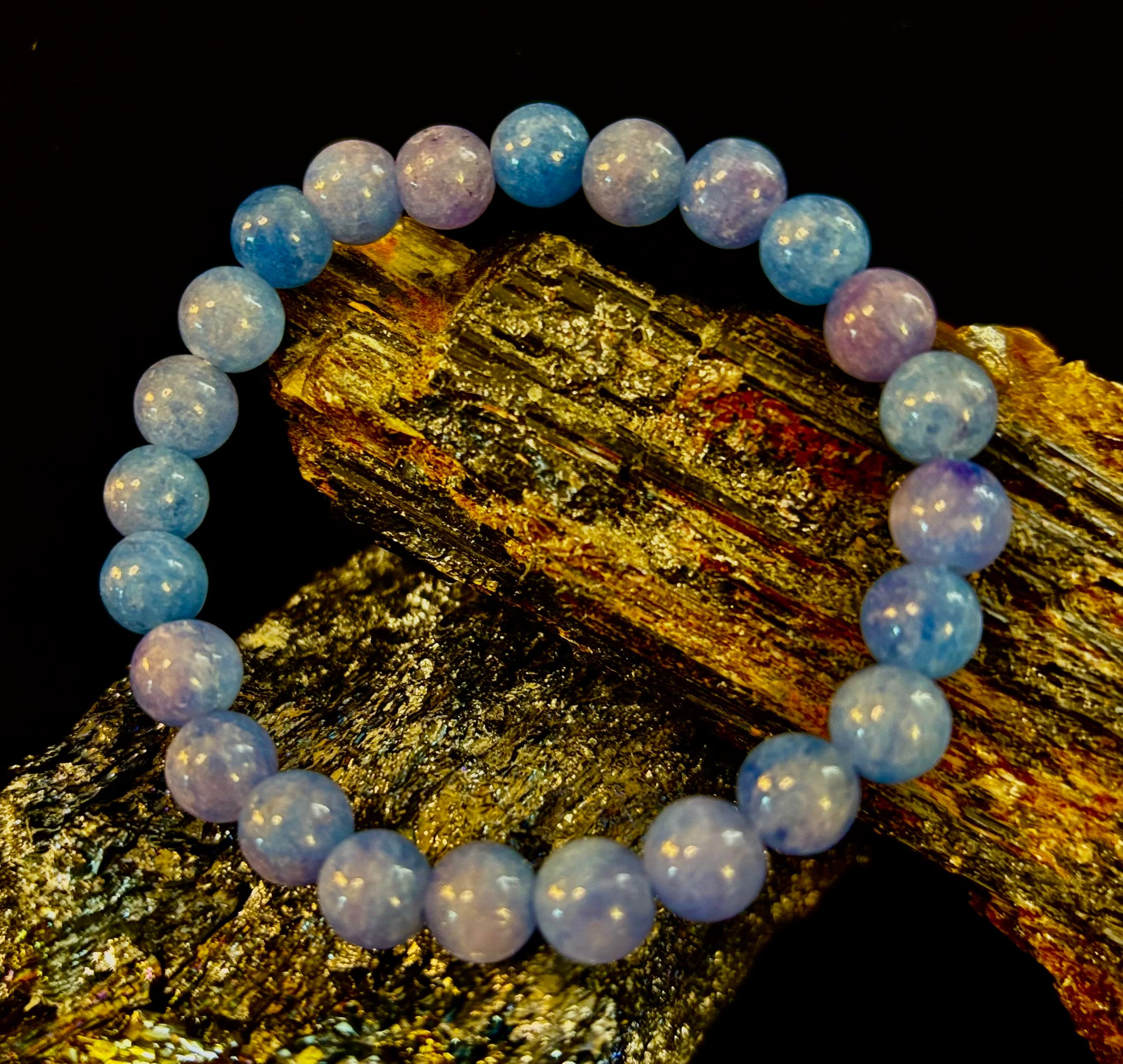 Aquamarine Beaded Bracelet 8mm & 10mm – Reiki-Infused Calm, Clarity & Communication Jewelry (Medium Wrist)
