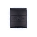 The Big Finn card holder in black full-grain leather showing hand-sewn details
