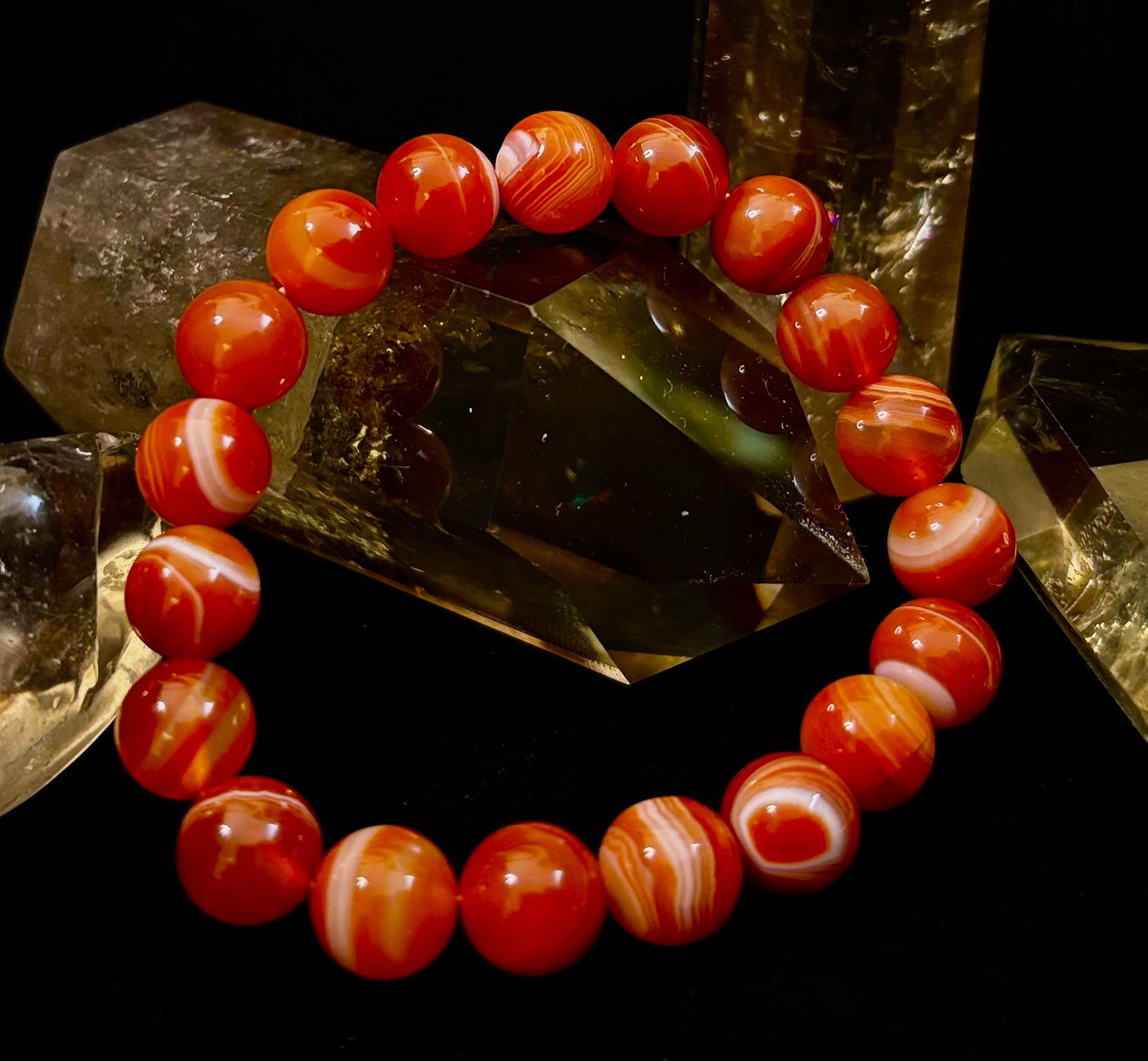 Red Striped Agate (Sardonyx) Reiki-Infused Strength & Confidence Bracelet (Medium Wrist)