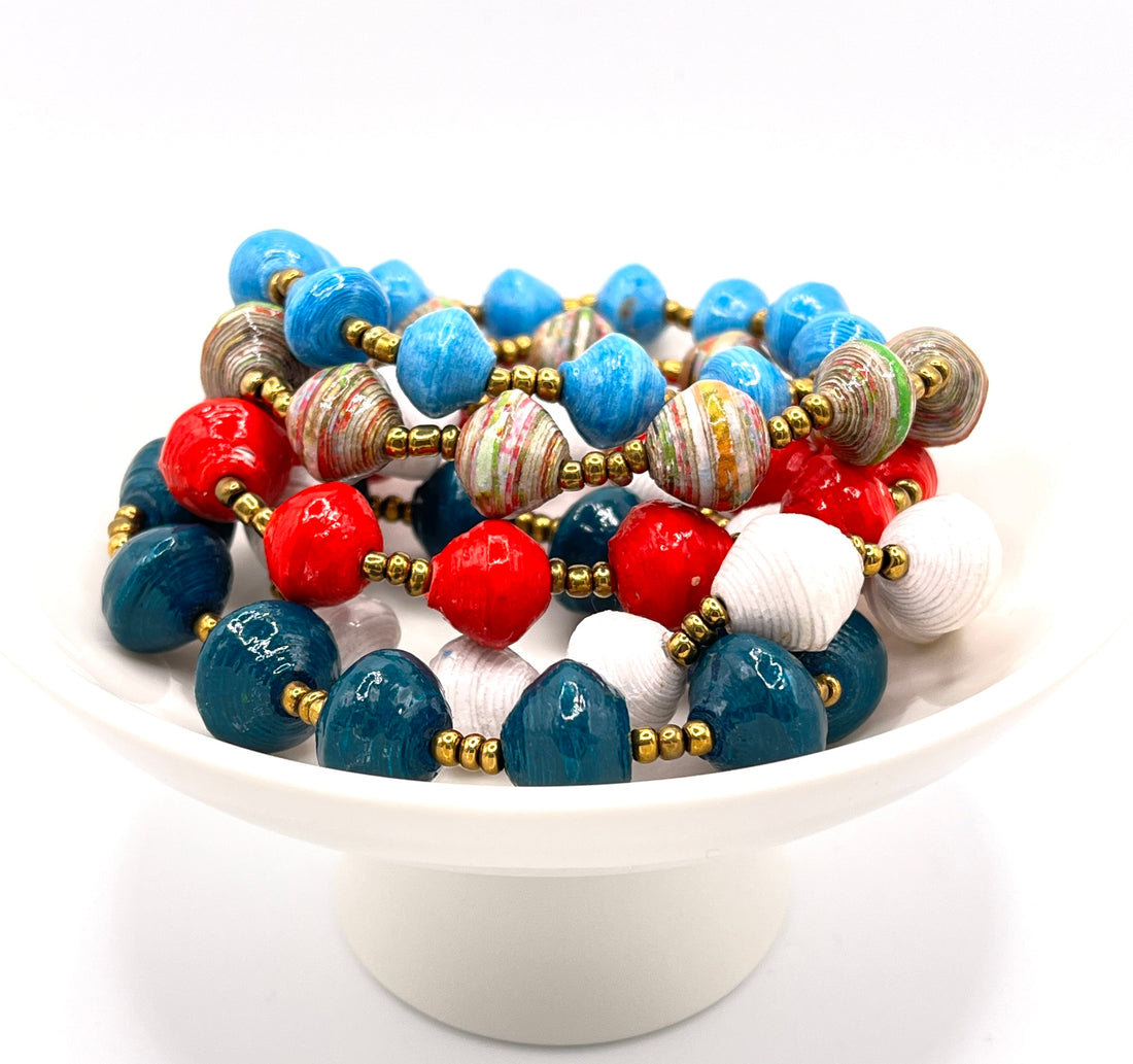 Set of 5 Bohemian Multicolored Paper Bead Bracelets