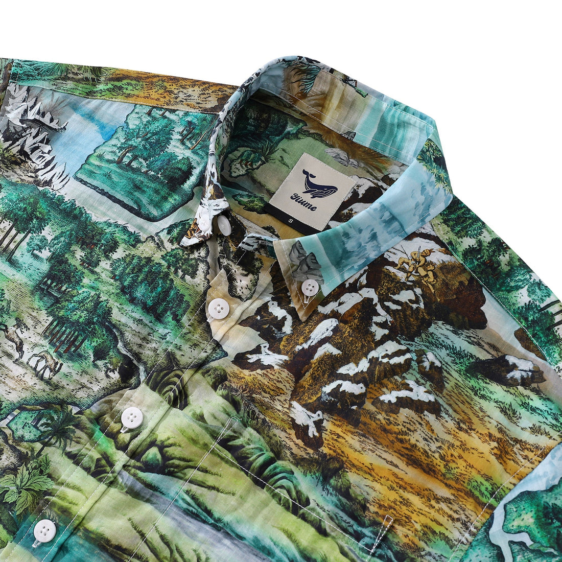Men's Vintage Map Print Cotton Short Sleeve Aloha Shirt