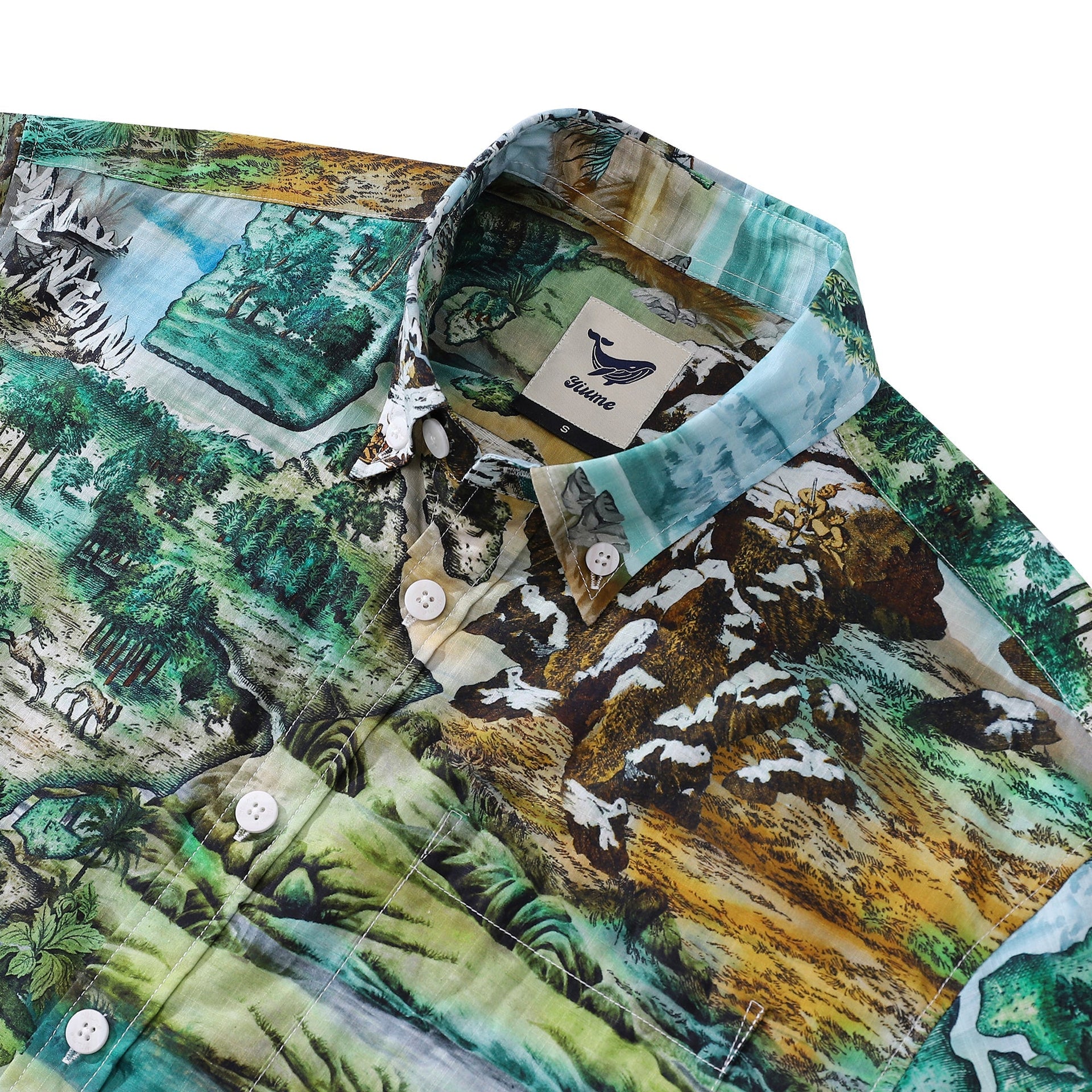 Men's Vintage Map Print Cotton Short Sleeve Aloha Shirt