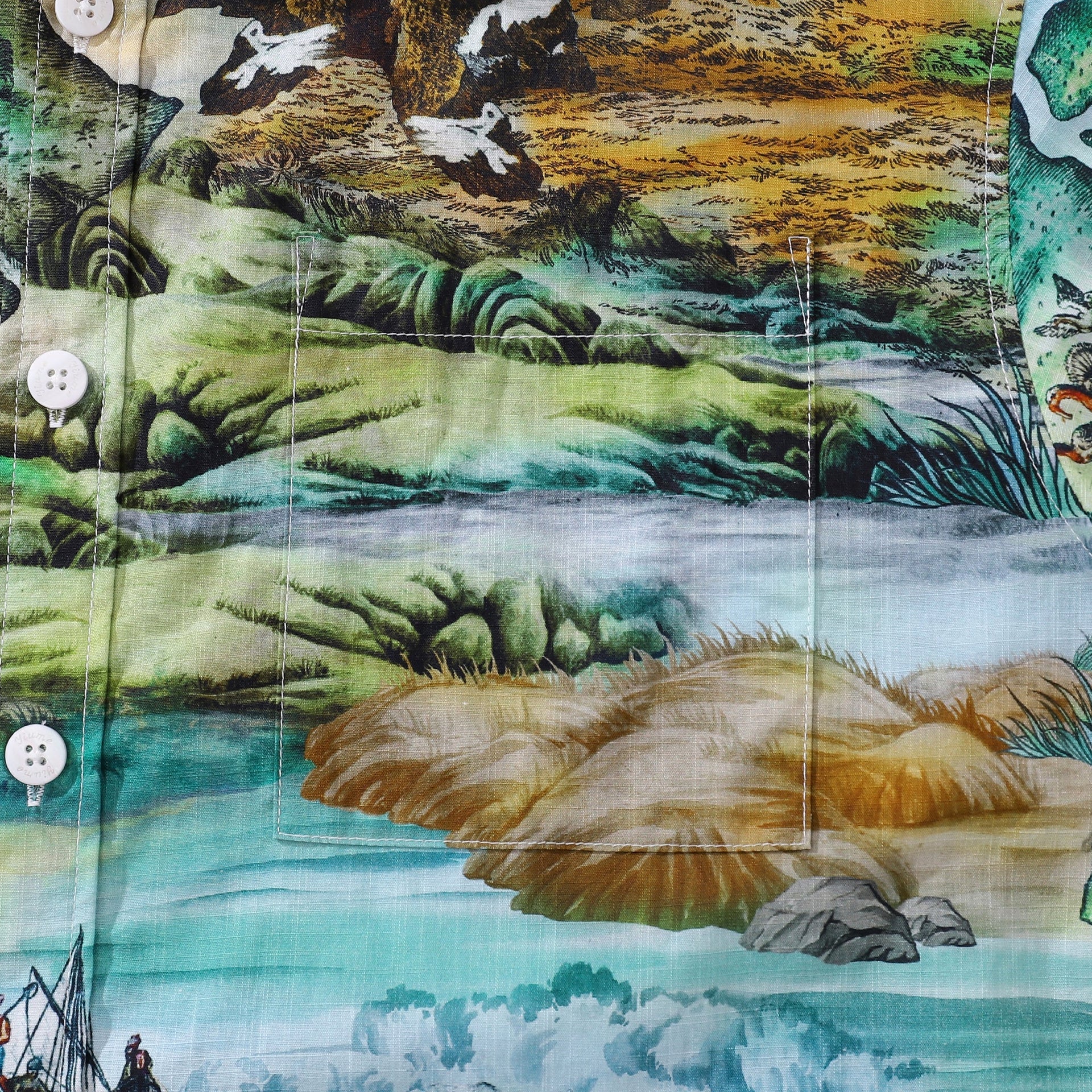 Men's Vintage Map Print Cotton Short Sleeve Aloha Shirt