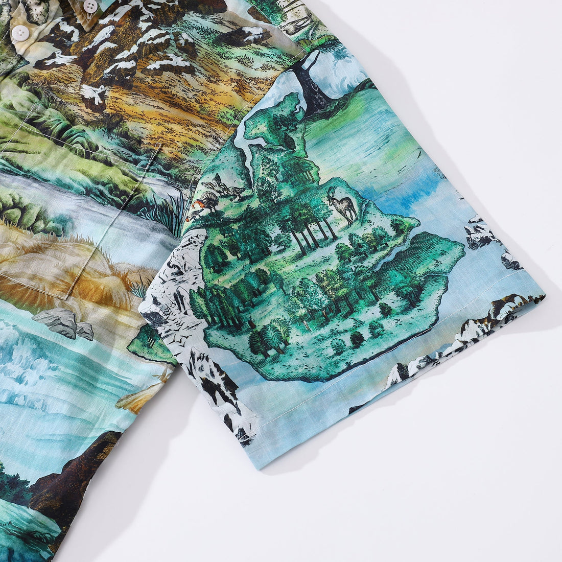 Men's Vintage Map Print Cotton Short Sleeve Aloha Shirt