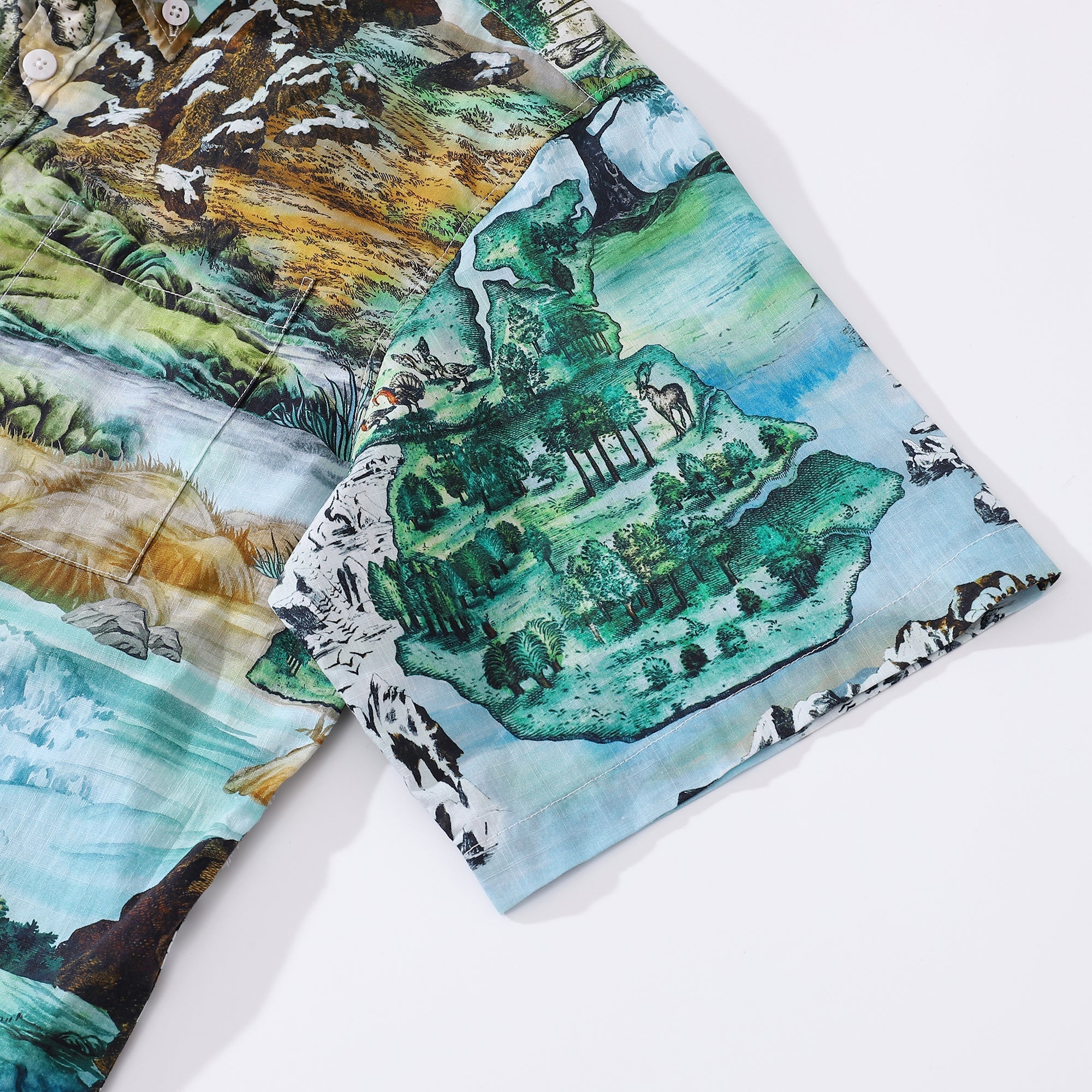 Men's Vintage Map Print Cotton Short Sleeve Aloha Shirt