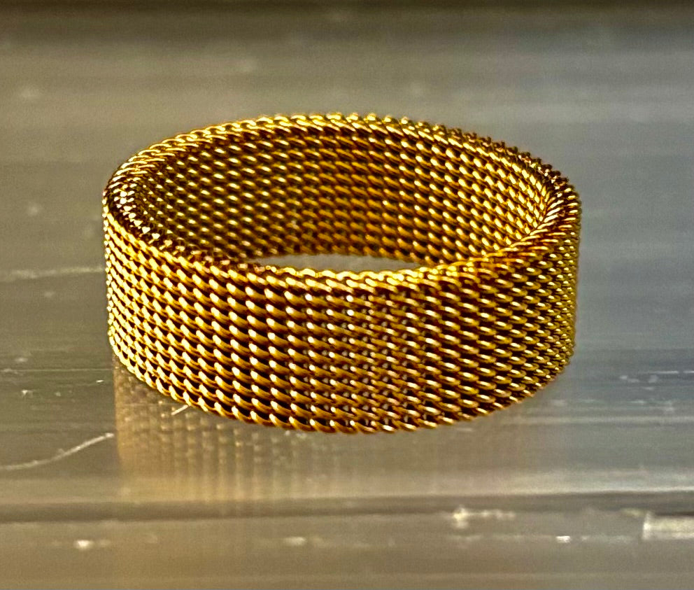Unisex Stainless Steel Mesh Ring – Flexible, Modern Band in Black, Rose Gold & Silver Tones