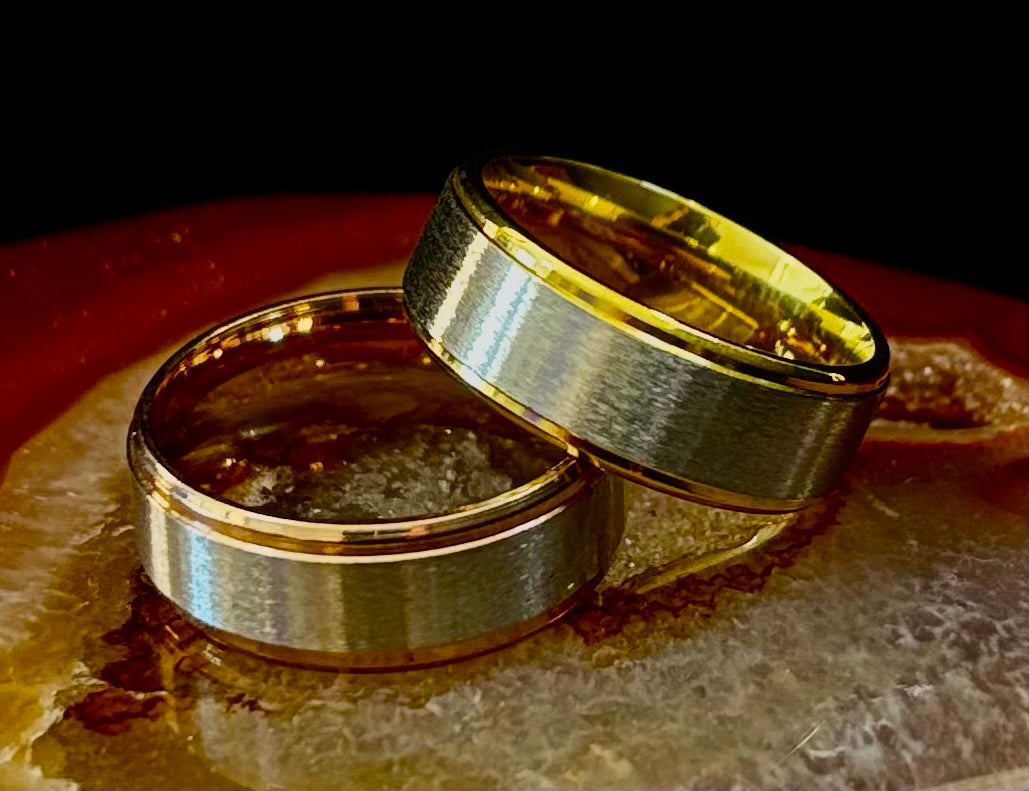 Stainless Steel & Titanium Steel Band Ring – Brushed Finish in Yellow Gold or Rose Gold Tone