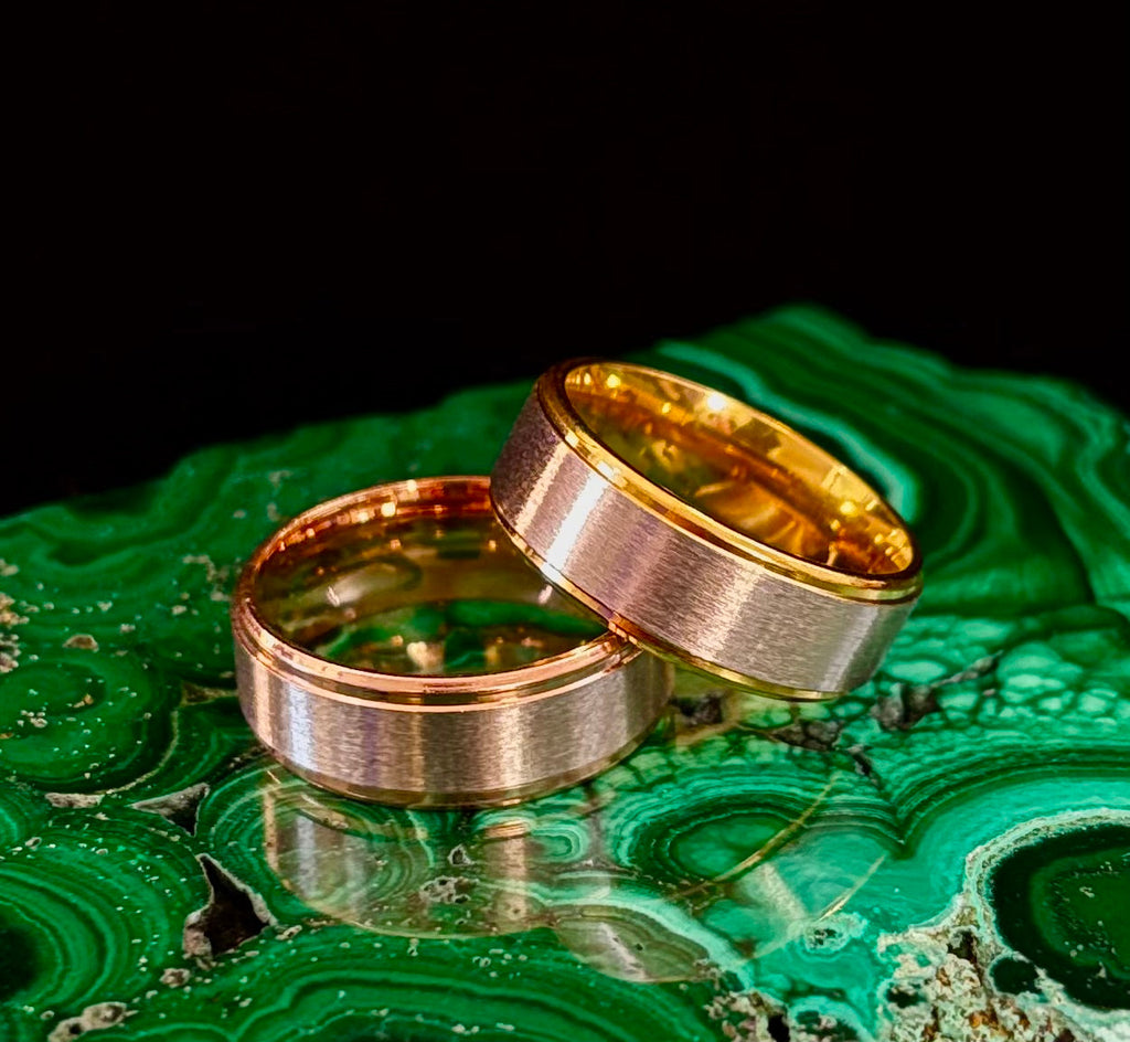 Stainless Steel & Titanium Steel Band Ring – Brushed Finish in Yellow Gold or Rose Gold Tone