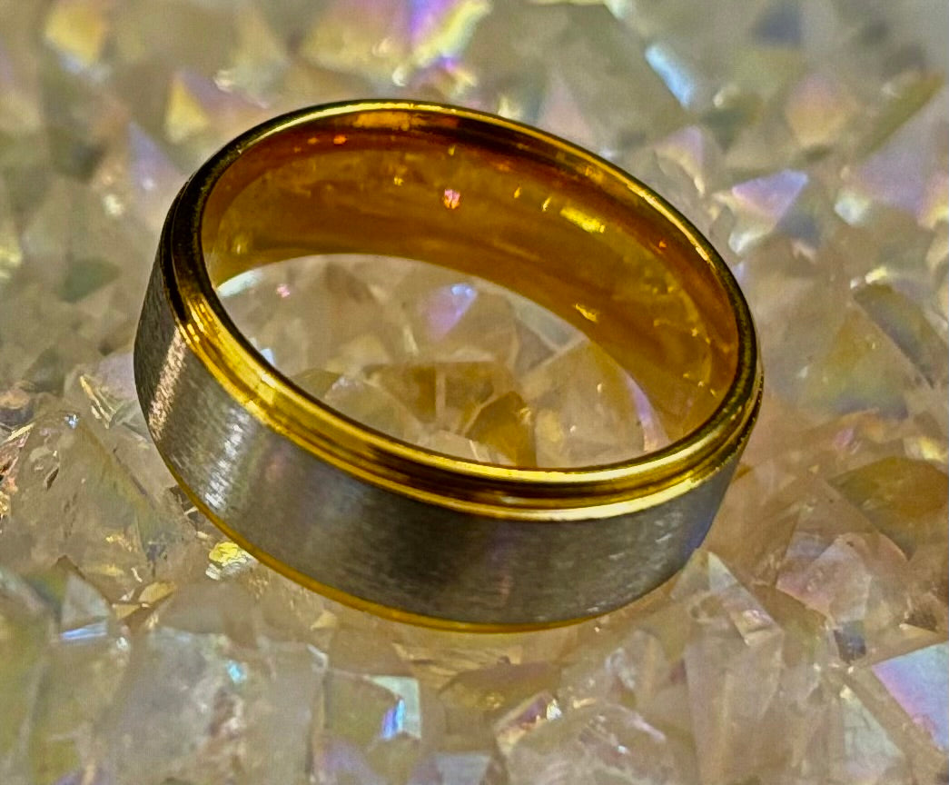 Stainless Steel & Titanium Steel Band Ring – Brushed Finish in Yellow Gold or Rose Gold Tone