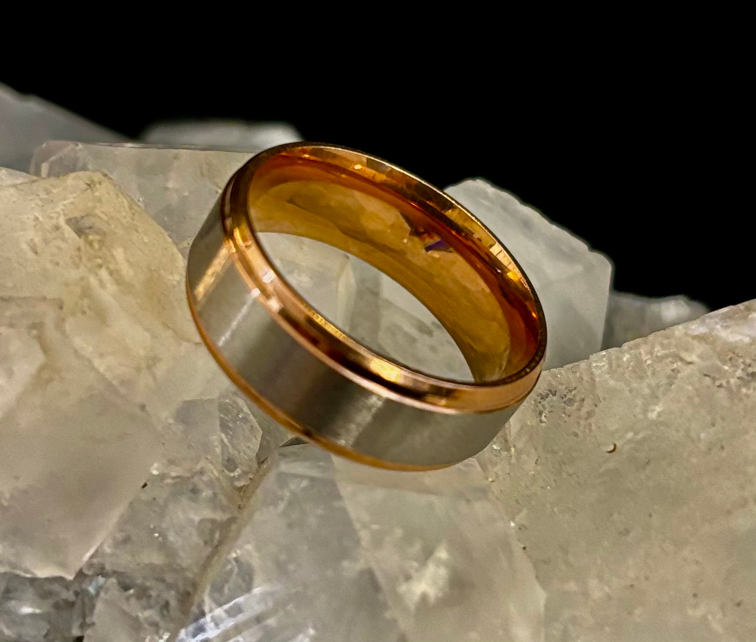 Stainless Steel & Titanium Steel Band Ring – Brushed Finish in Yellow Gold or Rose Gold Tone