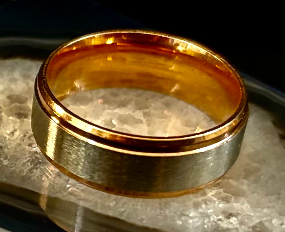 Stainless Steel & Titanium Steel Band Ring – Brushed Finish in Yellow Gold or Rose Gold Tone