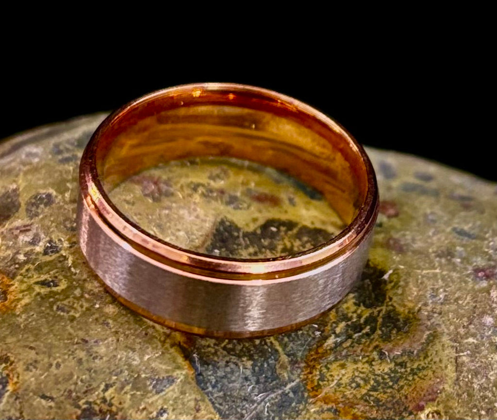 Stainless Steel & Titanium Steel Band Ring – Brushed Finish in Yellow Gold or Rose Gold Tone