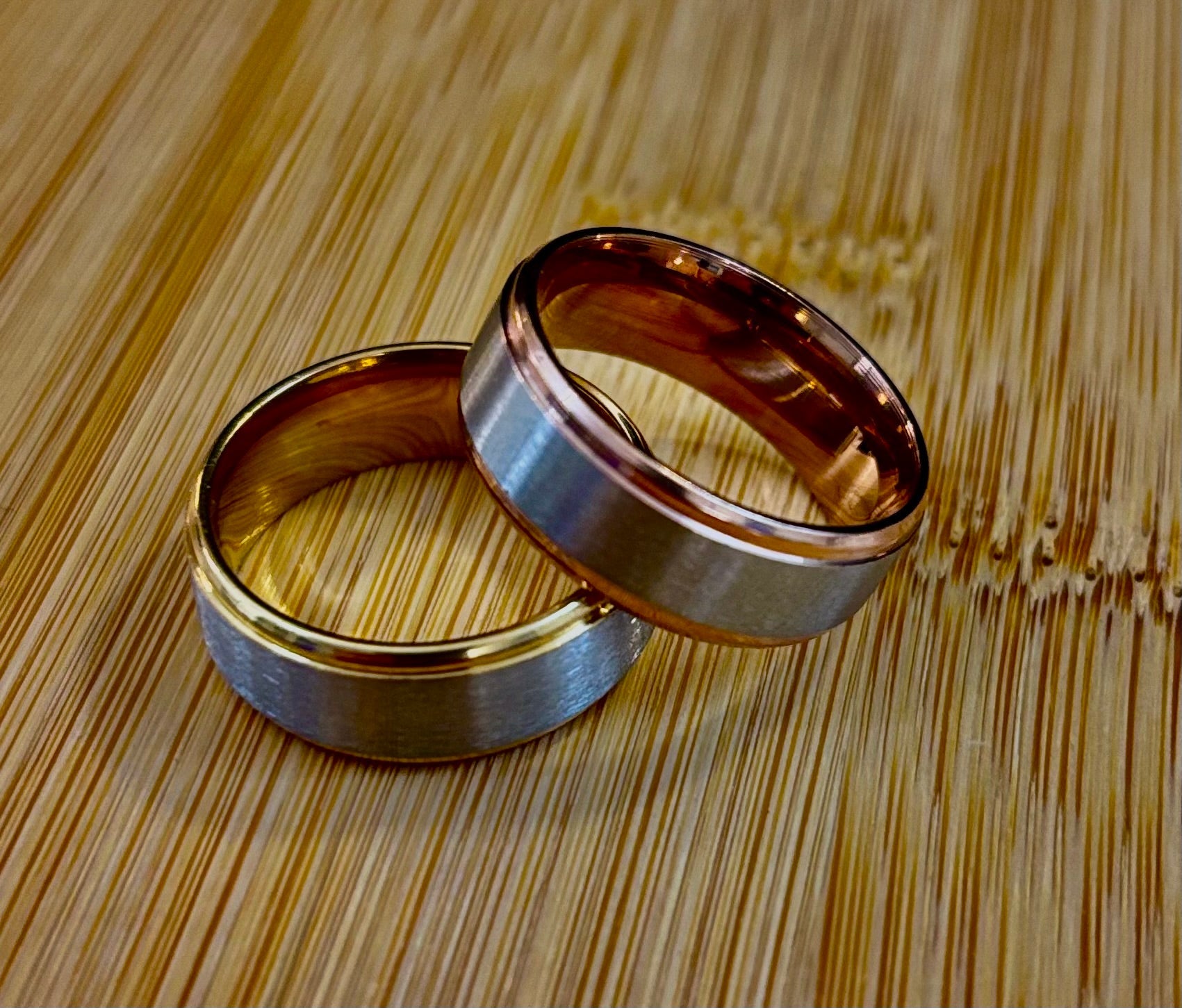 Stainless Steel & Titanium Steel Band Ring – Brushed Finish in Yellow Gold or Rose Gold Tone