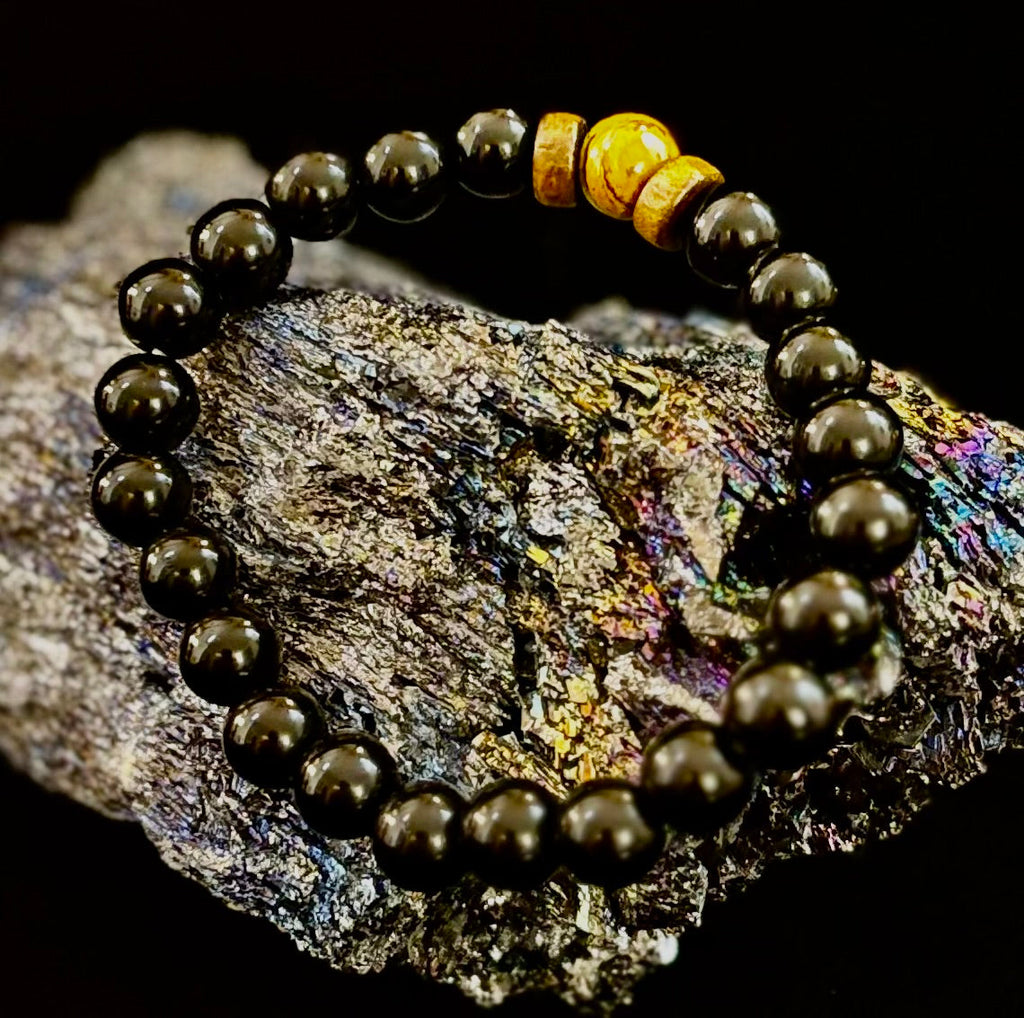 Men’s Lava Rock & Black Stone Bracelet – Natural Blue, Gray or Brown Accent Stones | Medium–Large Wrist
