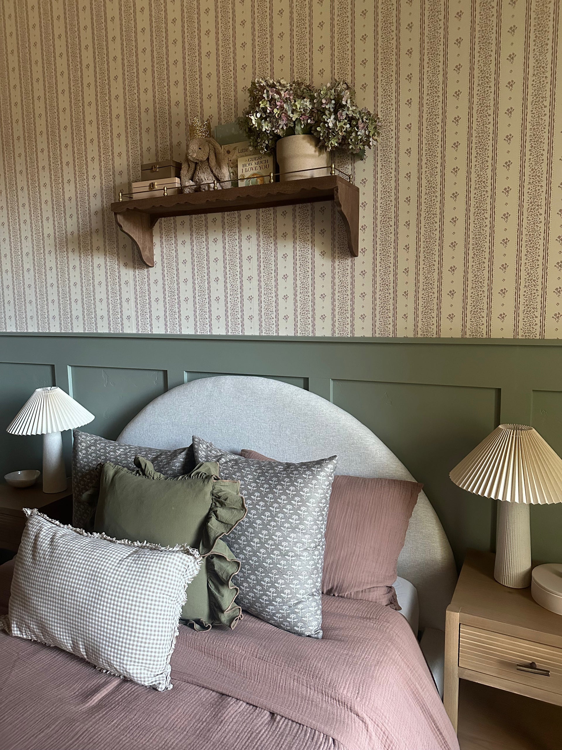 Lyla Striped Wallpaper in Burgundy, Blue, and Cream