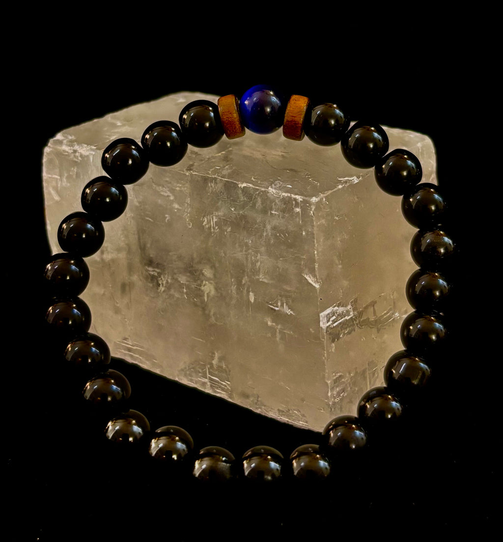 Men’s Lava Rock & Black Stone Bracelet – Natural Blue, Gray or Brown Accent Stones | Medium–Large Wrist