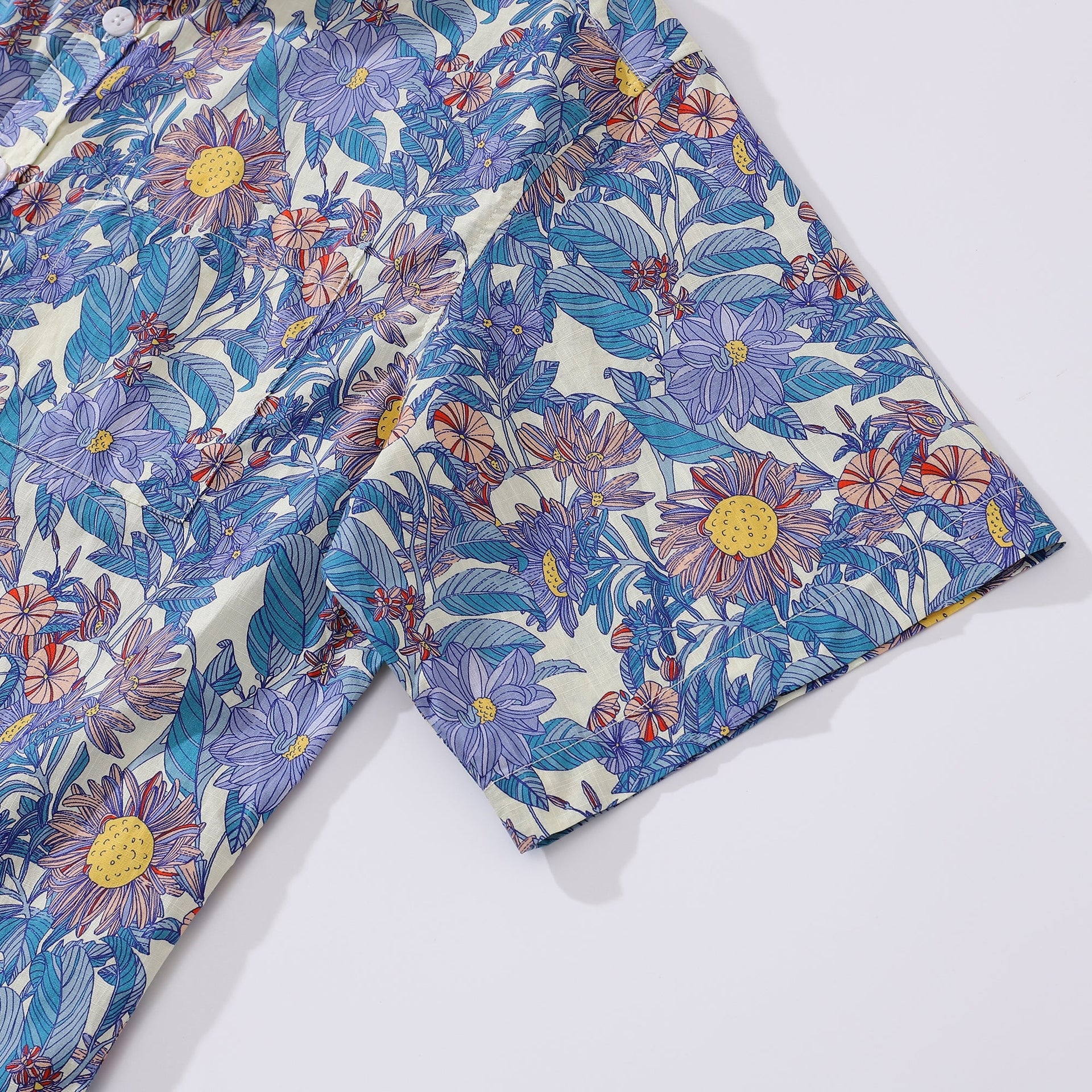 Men's Flower Sea Floral Print Casual Cotton Aloha Shirt