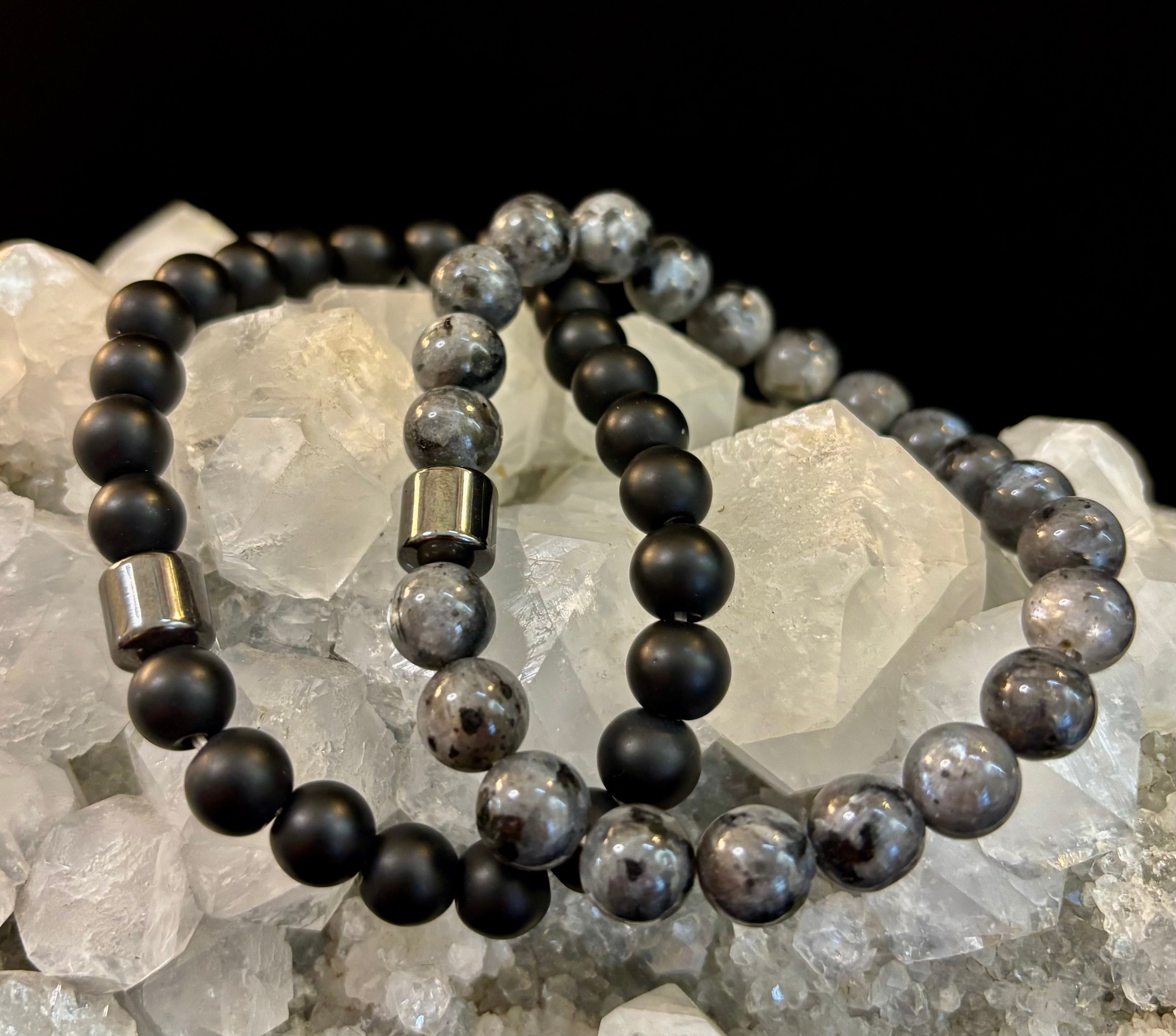 Black & Gray Faux Stone Bracelet Set (Set of 2)
