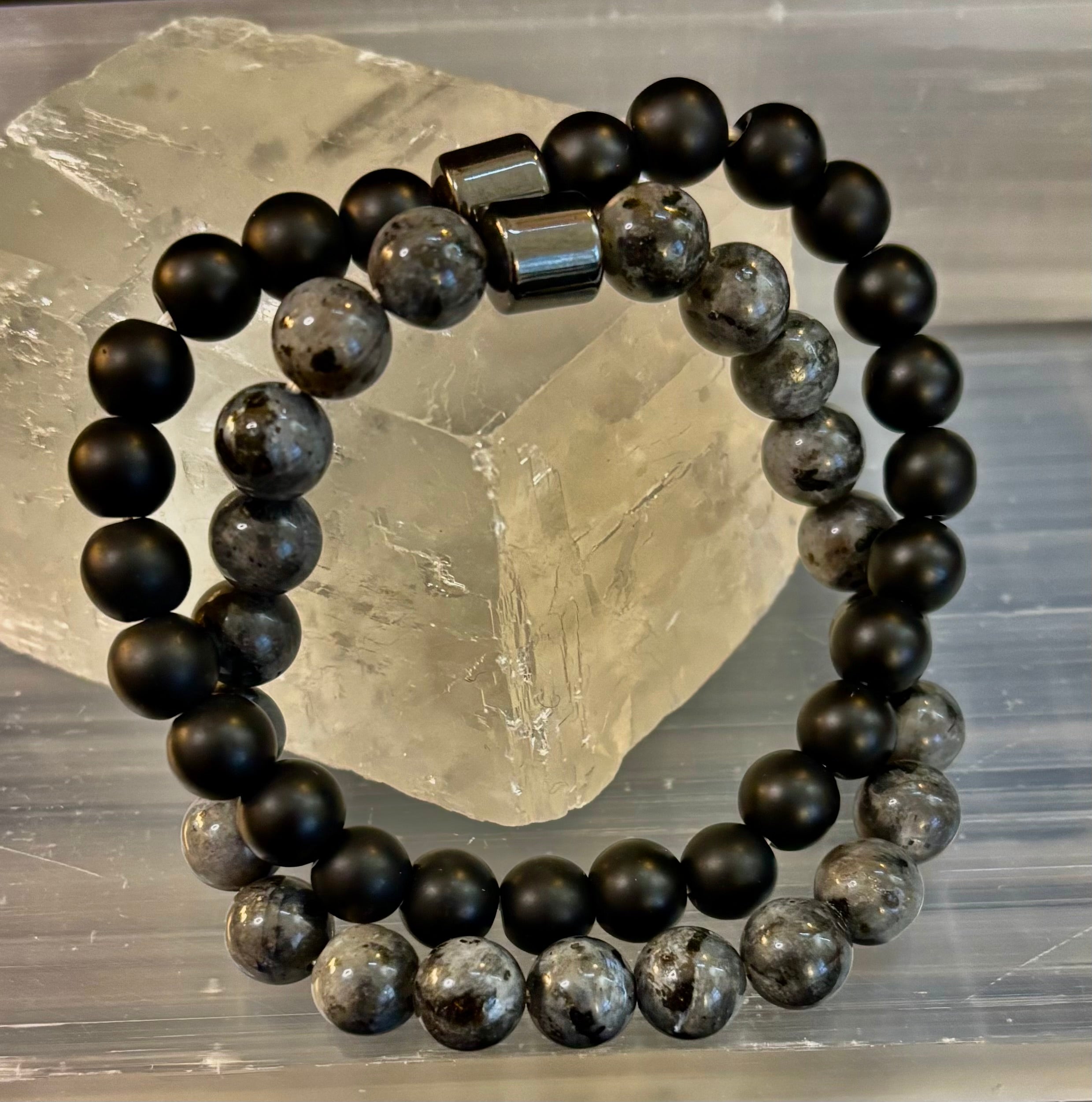 Black & Gray Faux Stone Bracelet Set (Set of 2)