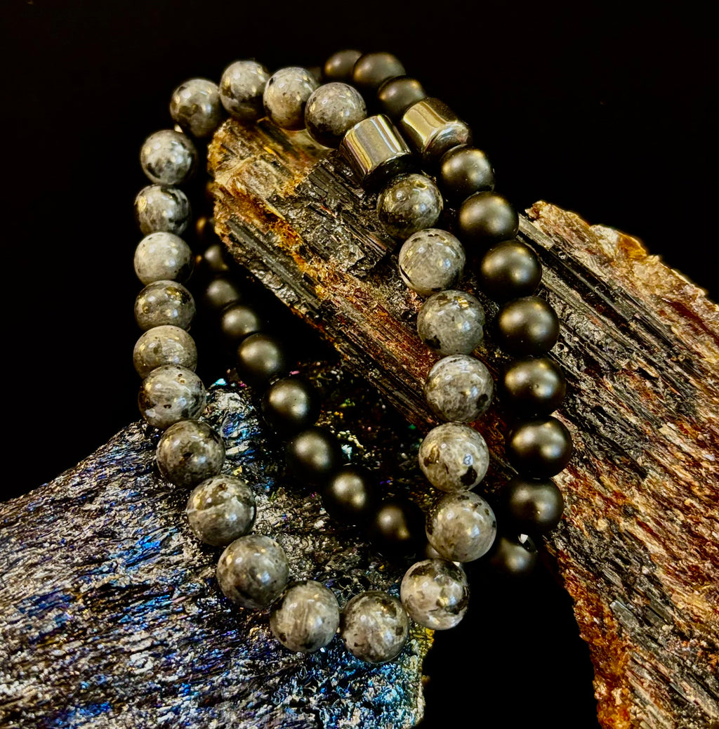 Black & Gray Faux Stone Bracelet Set (Set of 2)