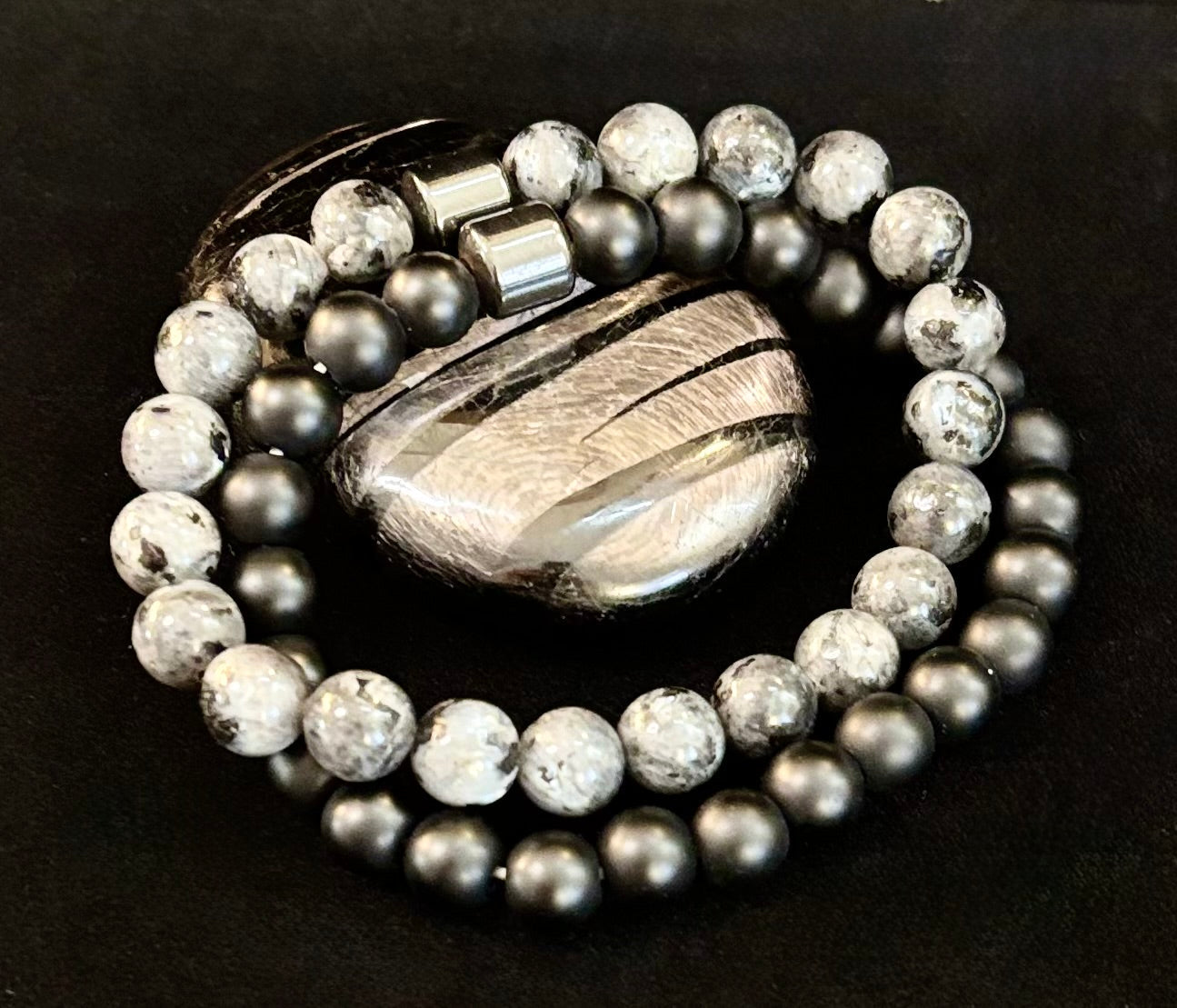 Black & Gray Faux Stone Bracelet Set (Set of 2)