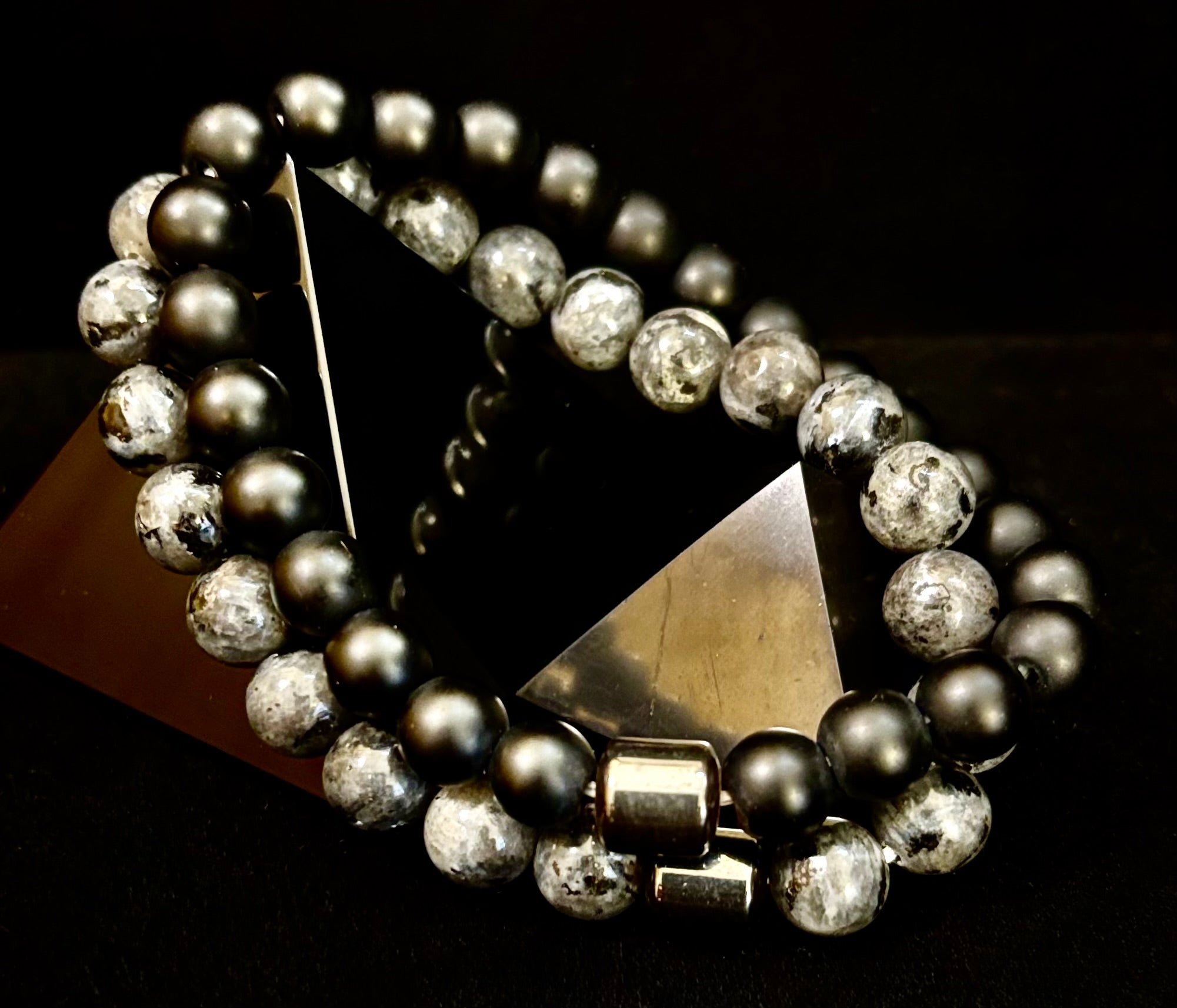 Black & Gray Faux Stone Bracelet Set (Set of 2)