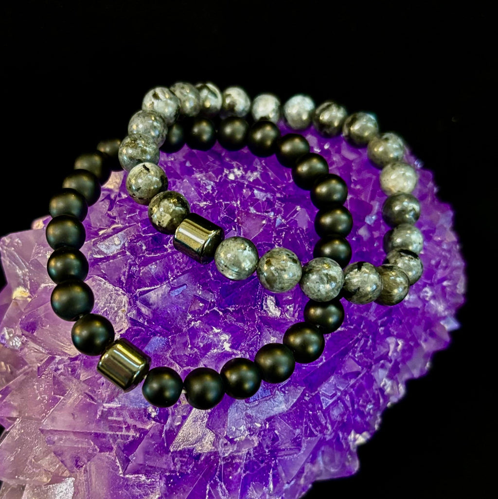 Black & Gray Faux Stone Bracelet Set (Set of 2)