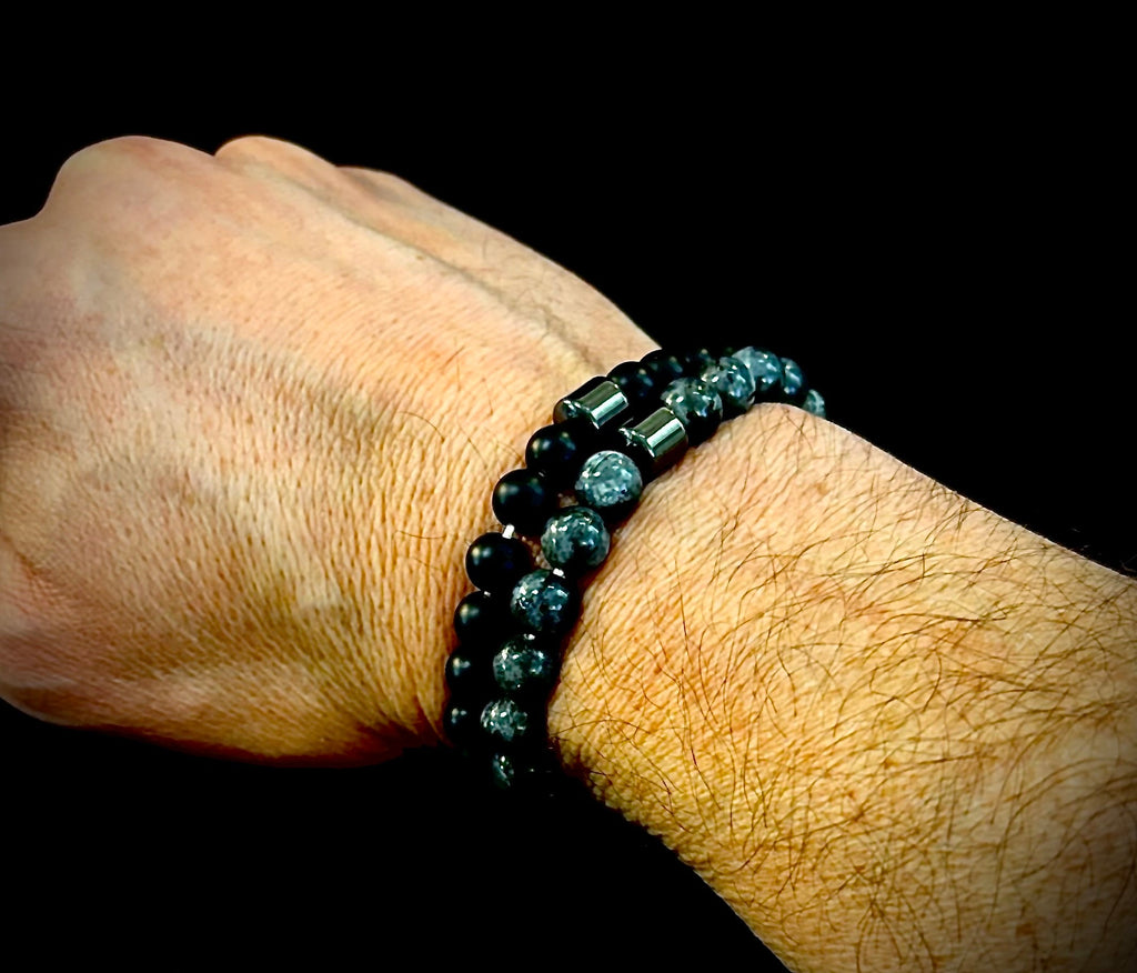Black & Gray Faux Stone Bracelet Set (Set of 2)