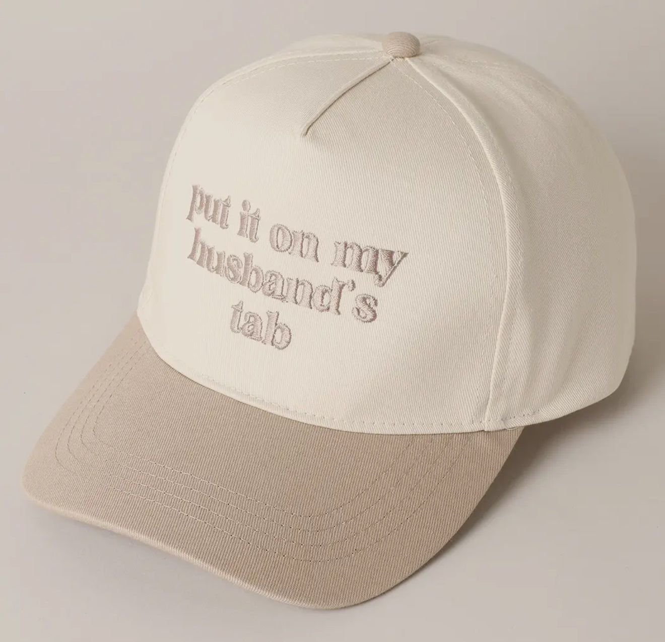 Put it on my Husband's Tab Embroidered Canvas Trucker Hat
