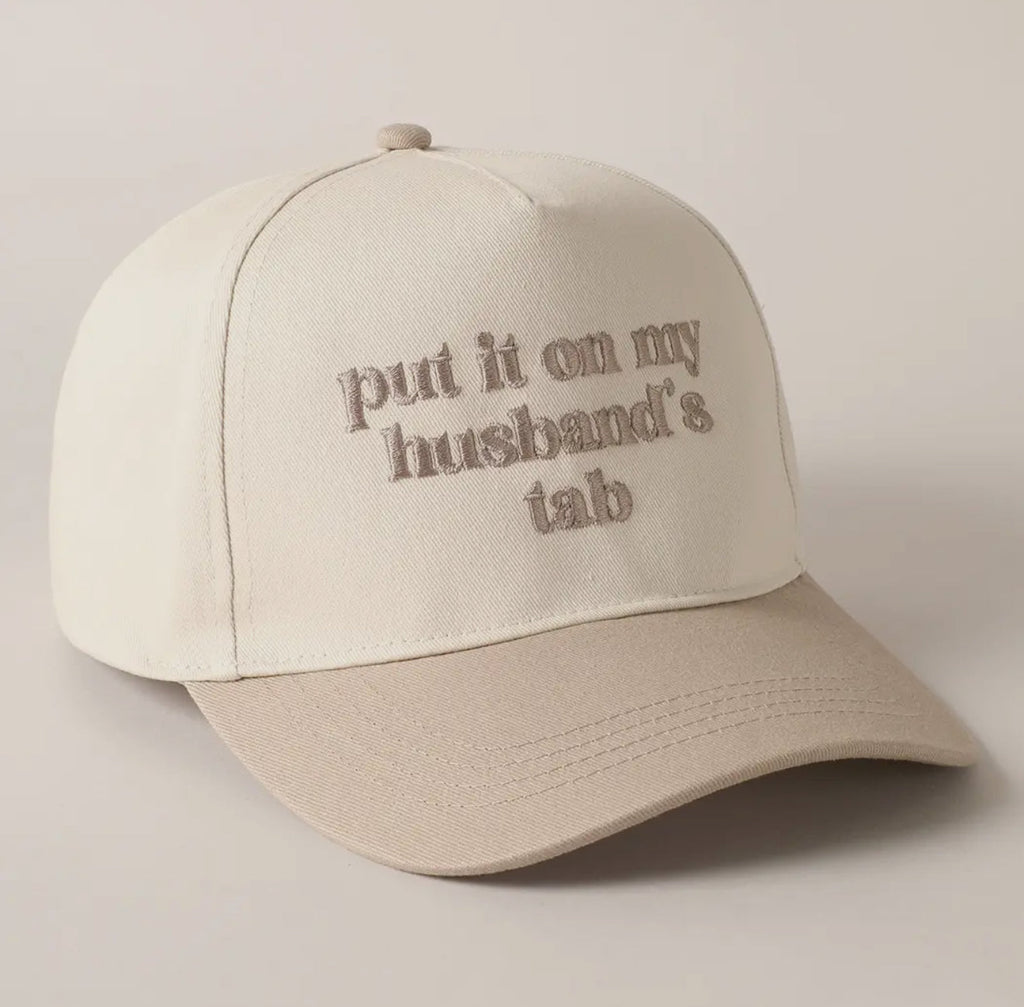 Put it on my Husband's Tab Embroidered Canvas Trucker Hat