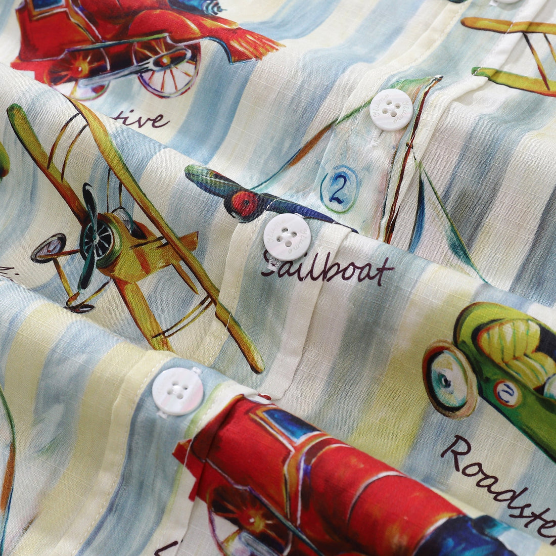 Men's Vintage Travel Print Cotton Button-Down Short Sleeve Shirt