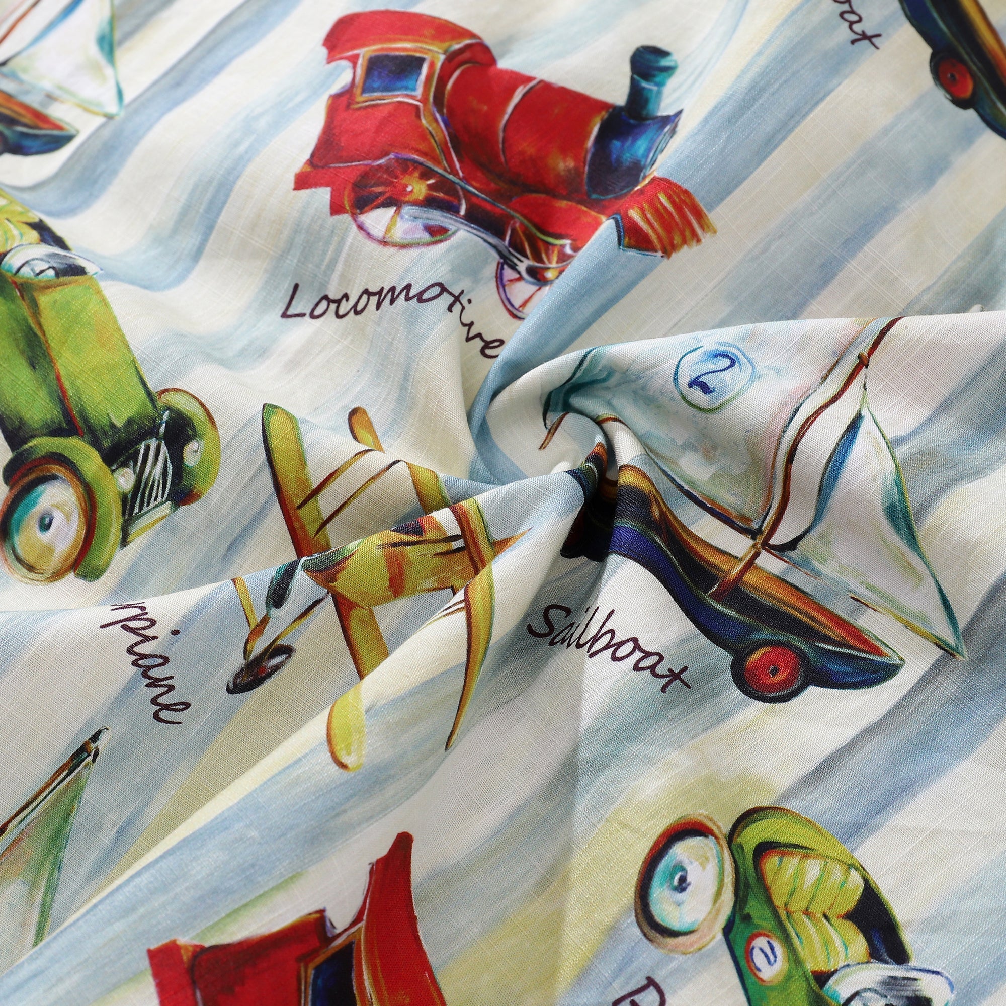 Men's Vintage Travel Print Cotton Button-Down Short Sleeve Shirt