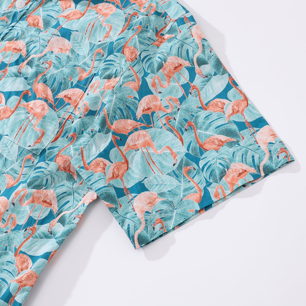 Men's Flamingo Bamboo Print Tropical Resort Hawaiian Shirt