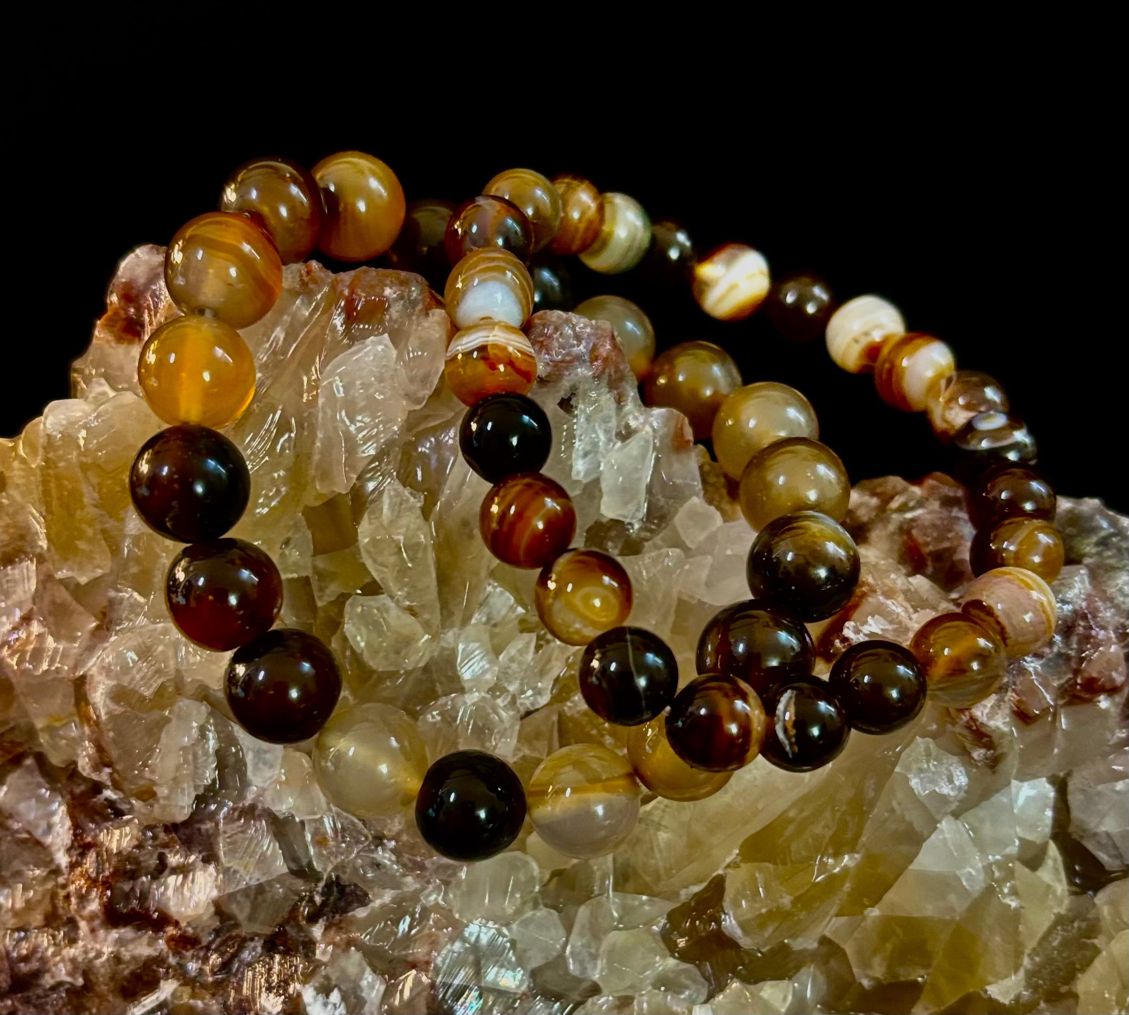 Coffee Striped Agate Energy Bracelet – Reiki Infused | 8mm or 10mm (Medium Wrists)