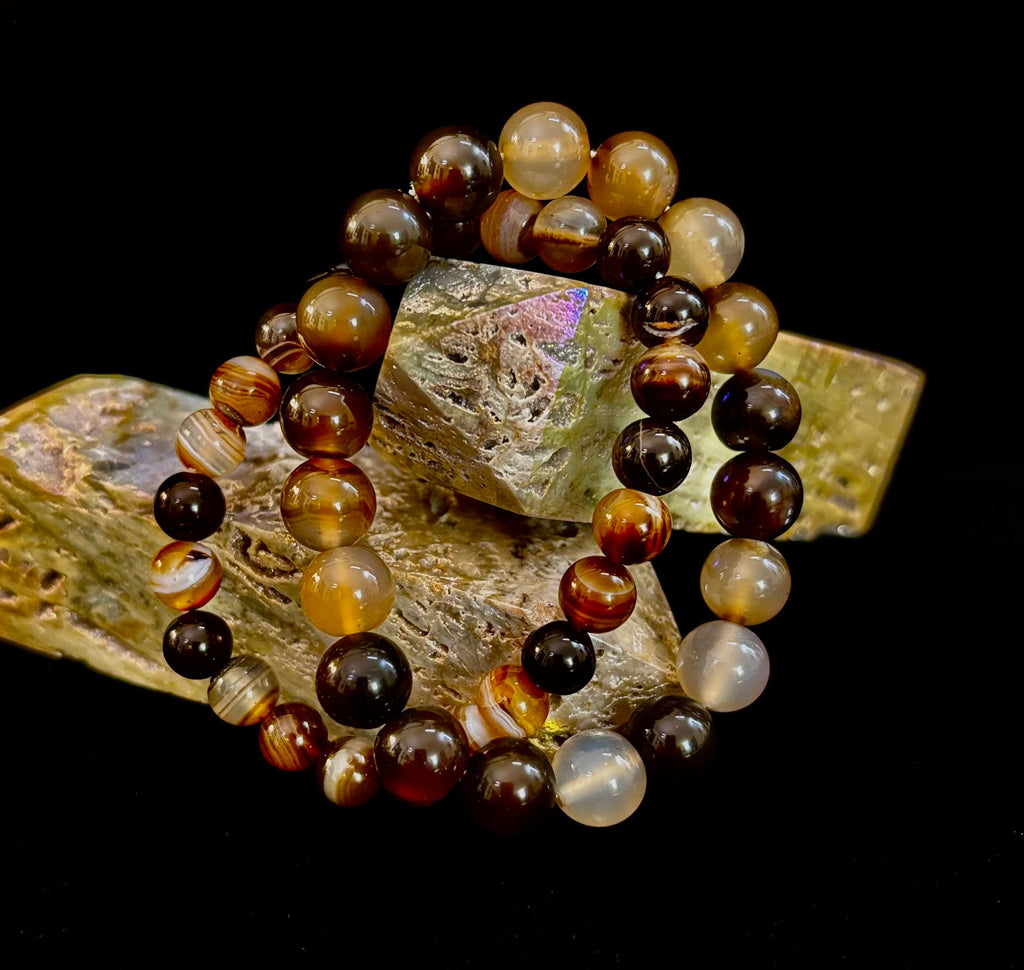 Coffee Striped Agate Energy Bracelet – Reiki Infused | 8mm or 10mm (Medium Wrists)