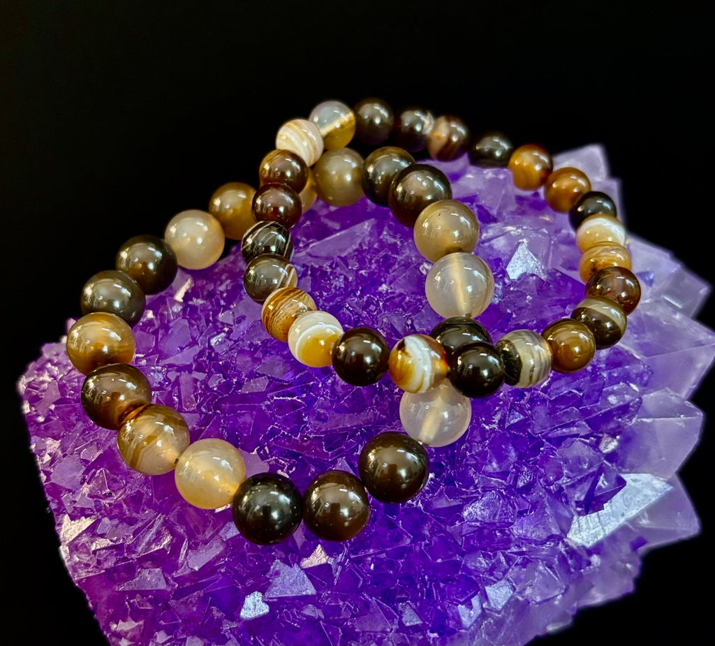 Coffee Striped Agate Energy Bracelet – Reiki Infused | 8mm or 10mm (Medium Wrists)