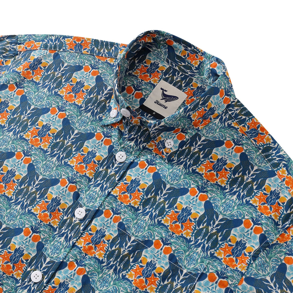 Men's Underwater Print Cotton Aloha Shirt - Coastal Vacation Wear