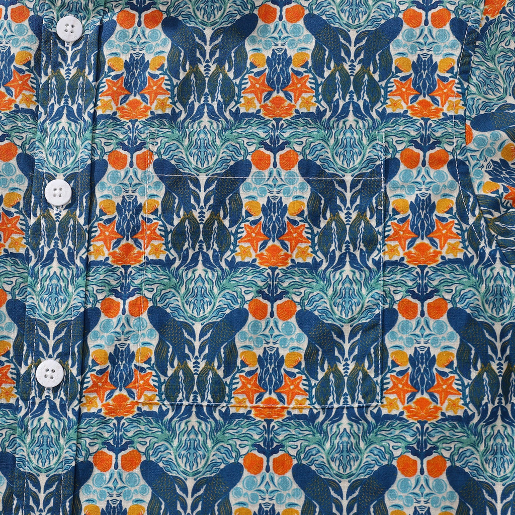 Men's Underwater Print Cotton Aloha Shirt - Coastal Vacation Wear