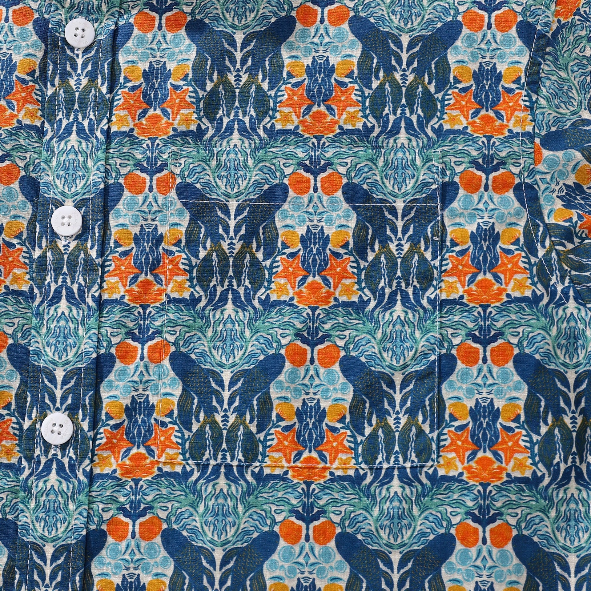 Men's Underwater Print Cotton Aloha Shirt - Coastal Vacation Wear