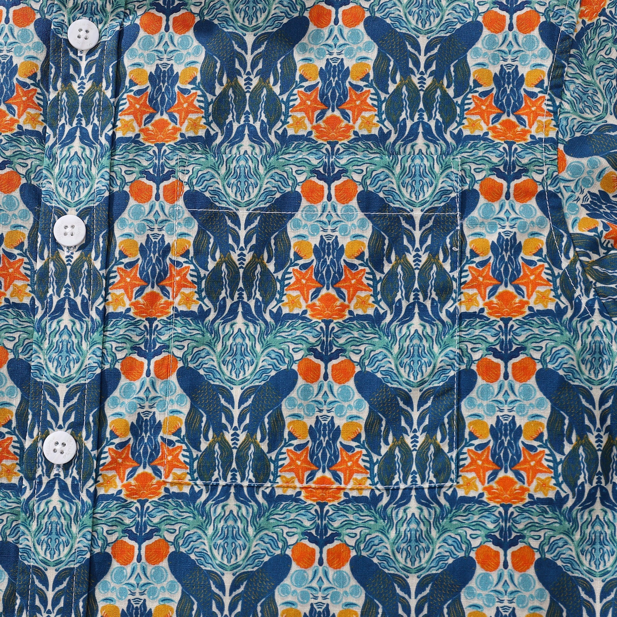 Men's Underwater Print Cotton Aloha Shirt - Coastal Vacation Wear