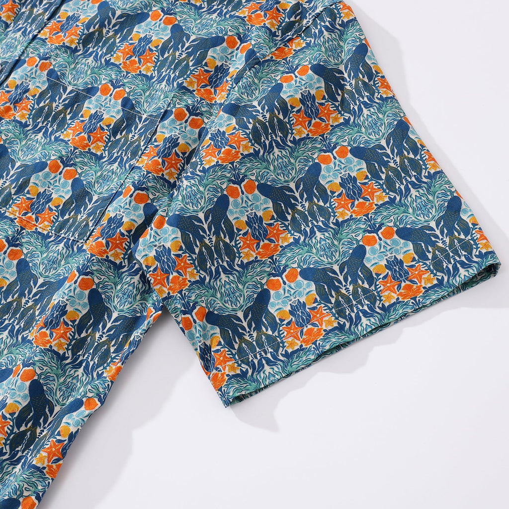 Men's Underwater Print Cotton Aloha Shirt - Coastal Vacation Wear