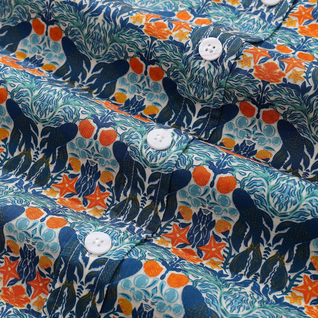 Men's Underwater Print Cotton Aloha Shirt - Coastal Vacation Wear