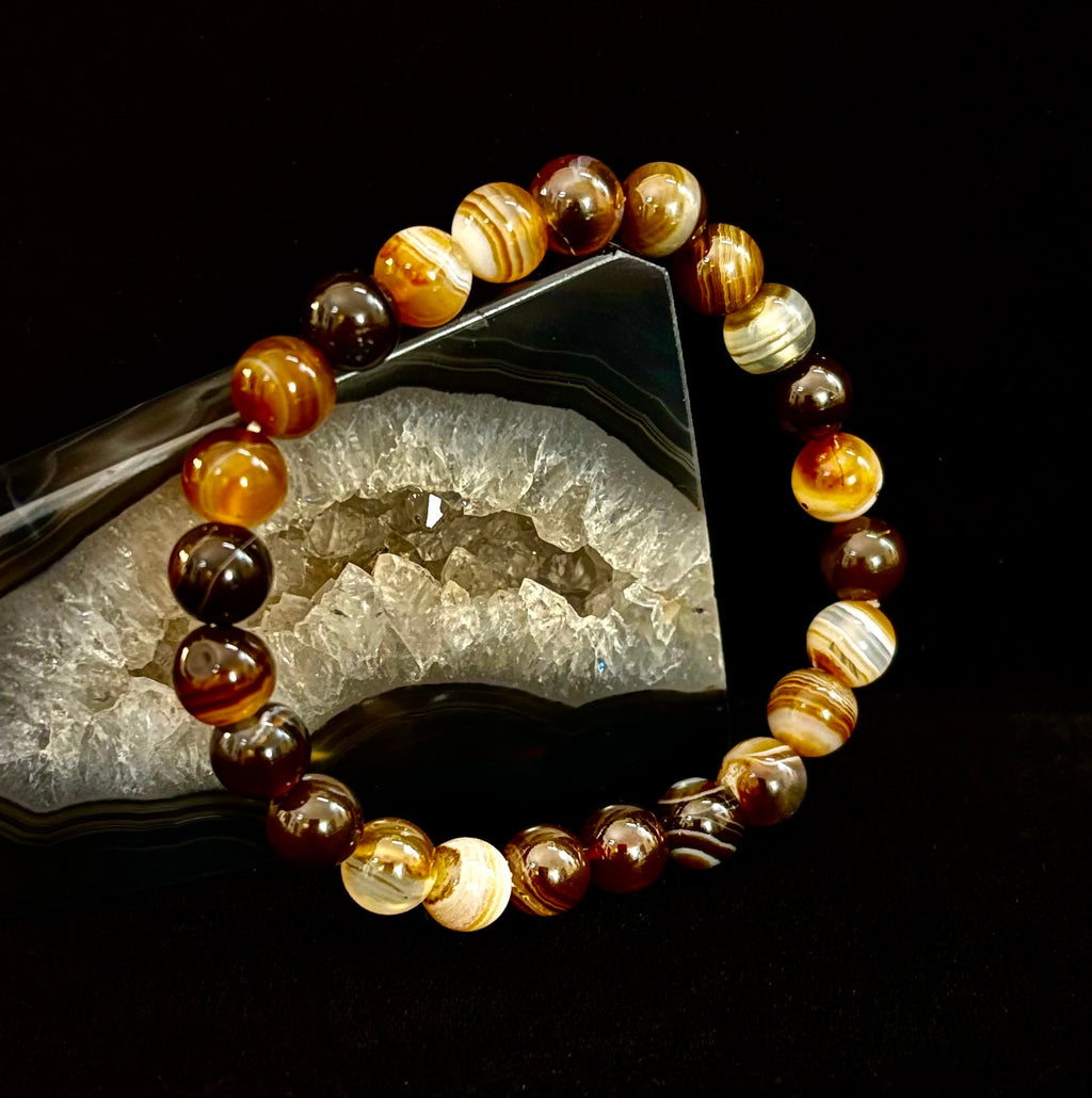 Coffee Striped Agate Energy Bracelet – Reiki Infused | 8mm or 10mm (Medium Wrists)