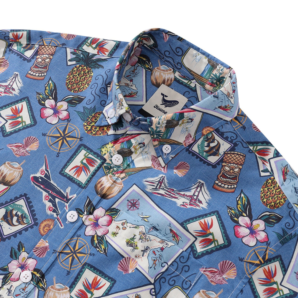 Vintage 1970s Style Hawaiian Aloha Beach Shirt Cotton Button-down